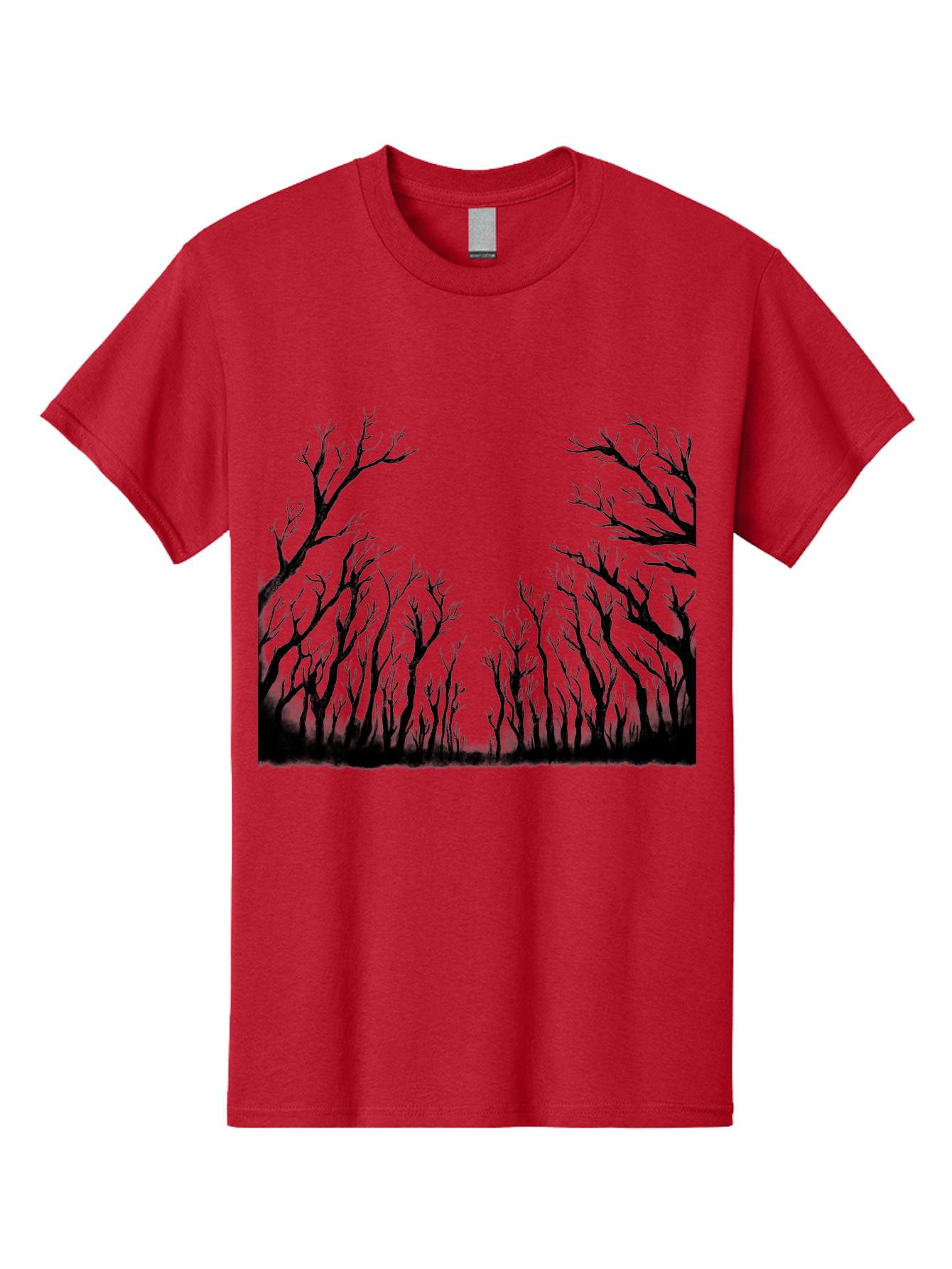 Bare-Trees Men'S Graphic Tee, 100% Cotton, Comfortable Casual Summer Wear, Machine Washable, Bare Trees, Black Silhouettes, Forest Landscape, Autumn Or Winter Scene, Dramatic Atmosphere, Mysterious Ambiance, Eerie Forest, Stark Beauty, Aac293 15