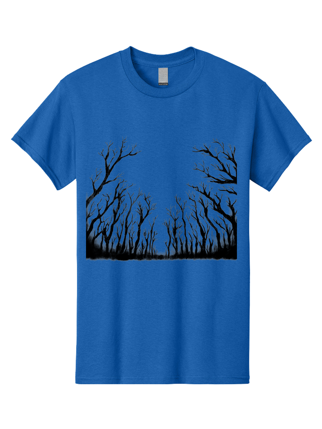 Bare-Trees Men'S Graphic Tee, 100% Cotton, Comfortable Casual Summer Wear, Machine Washable, Bare Trees, Black Silhouettes, Forest Landscape, Autumn Or Winter Scene, Dramatic Atmosphere, Mysterious Ambiance, Eerie Forest, Stark Beauty, Aac293 19