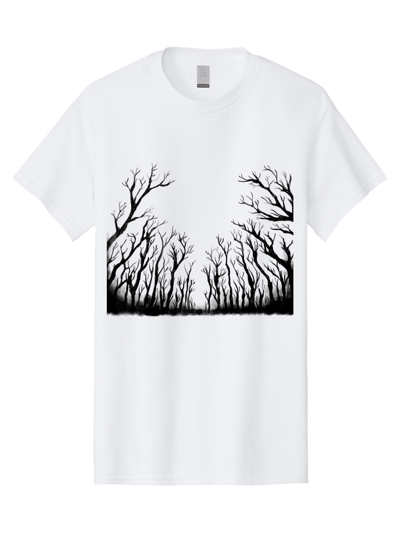 Bare-Trees Men'S Graphic Tee, 100% Cotton, Comfortable Casual Summer Wear, Machine Washable, Bare Trees, Black Silhouettes, Forest Landscape, Autumn Or Winter Scene, Dramatic Atmosphere, Mysterious Ambiance, Eerie Forest, Stark Beauty, Aac293 23