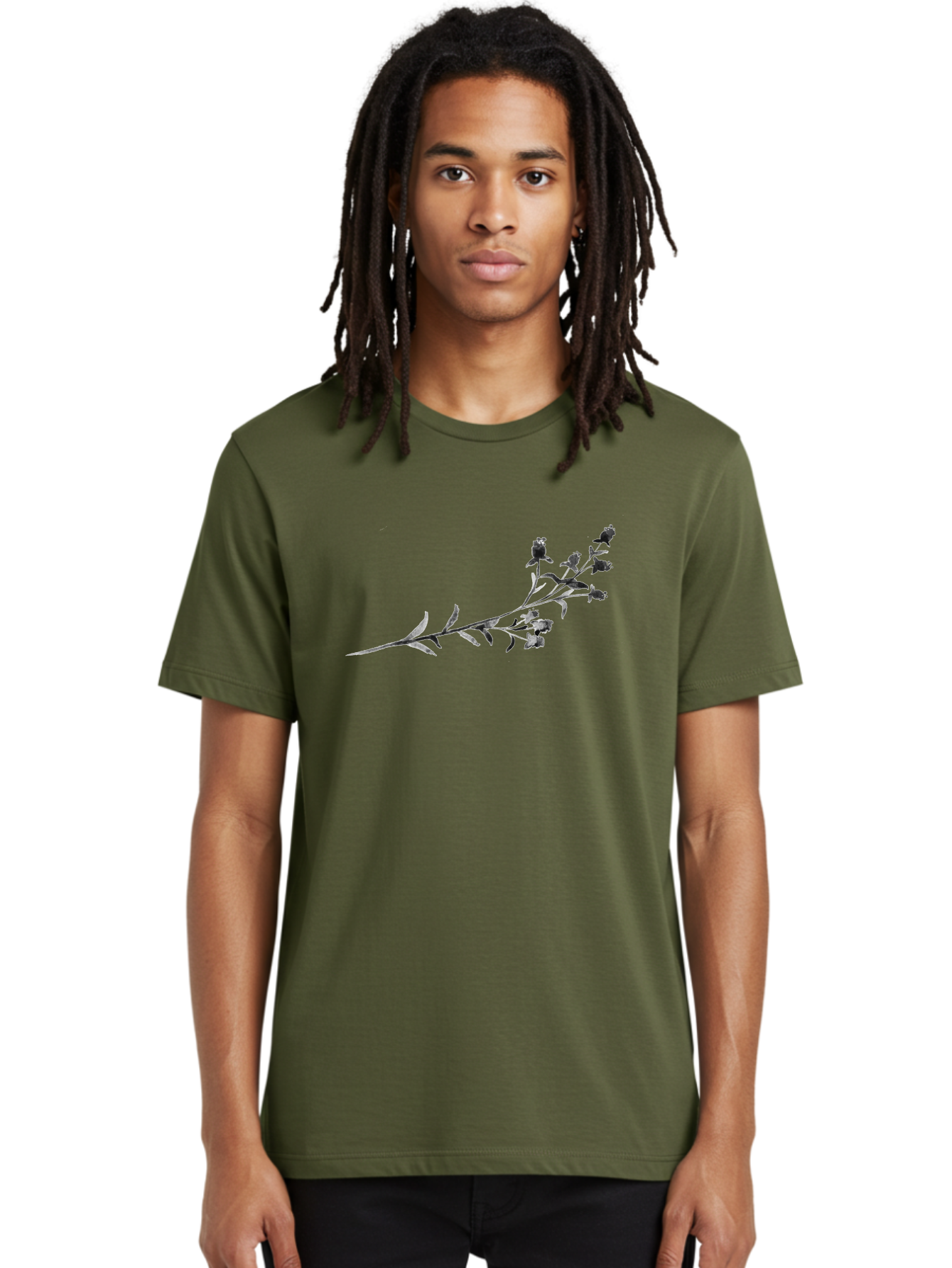Delicate-Lavender-Sprig Men'S Graphic Tee, 100% Cotton, Comfortable Casual Summer Wear, Machine Washable, Delicate Flowers, Slender Stem, Botanical Illustration, Floral Design, Purple Blooms, Leafy Foliage, Artistic Rendering, Digital Art Aac303 4