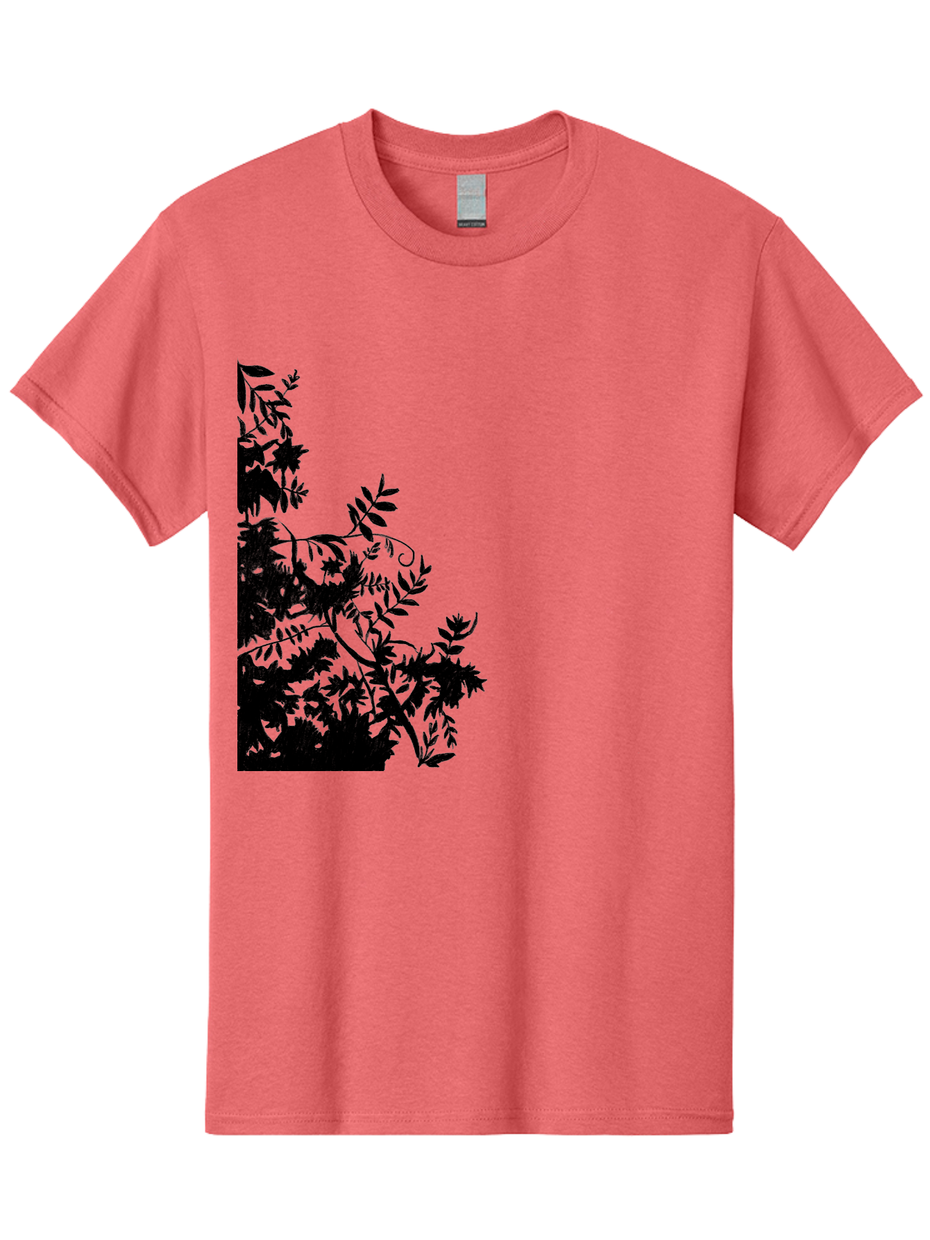 Floral-Silhouette Men'S Graphic Tee, 100% Cotton, Comfortable Casual Summer Wear, Machine Washable, Floral Silhouette, Black Leaves, Twisted Stems, Floral Arrangement, Botanical Design, Delicate Patterns, Intricate Details, Elegant Graphics Aac308 9