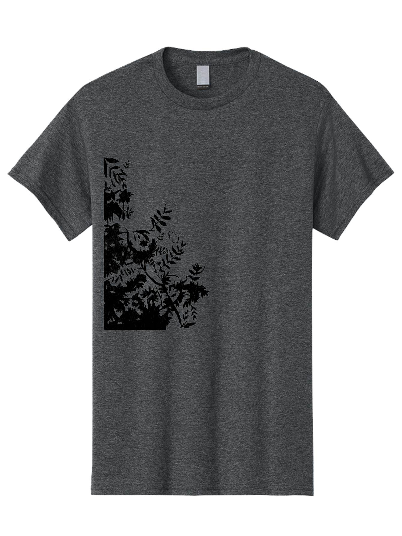 Floral-Silhouette Men'S Graphic Tee, 100% Cotton, Comfortable Casual Summer Wear, Machine Washable, Floral Silhouette, Black Leaves, Twisted Stems, Floral Arrangement, Botanical Design, Delicate Patterns, Intricate Details, Elegant Graphics Aac308 19