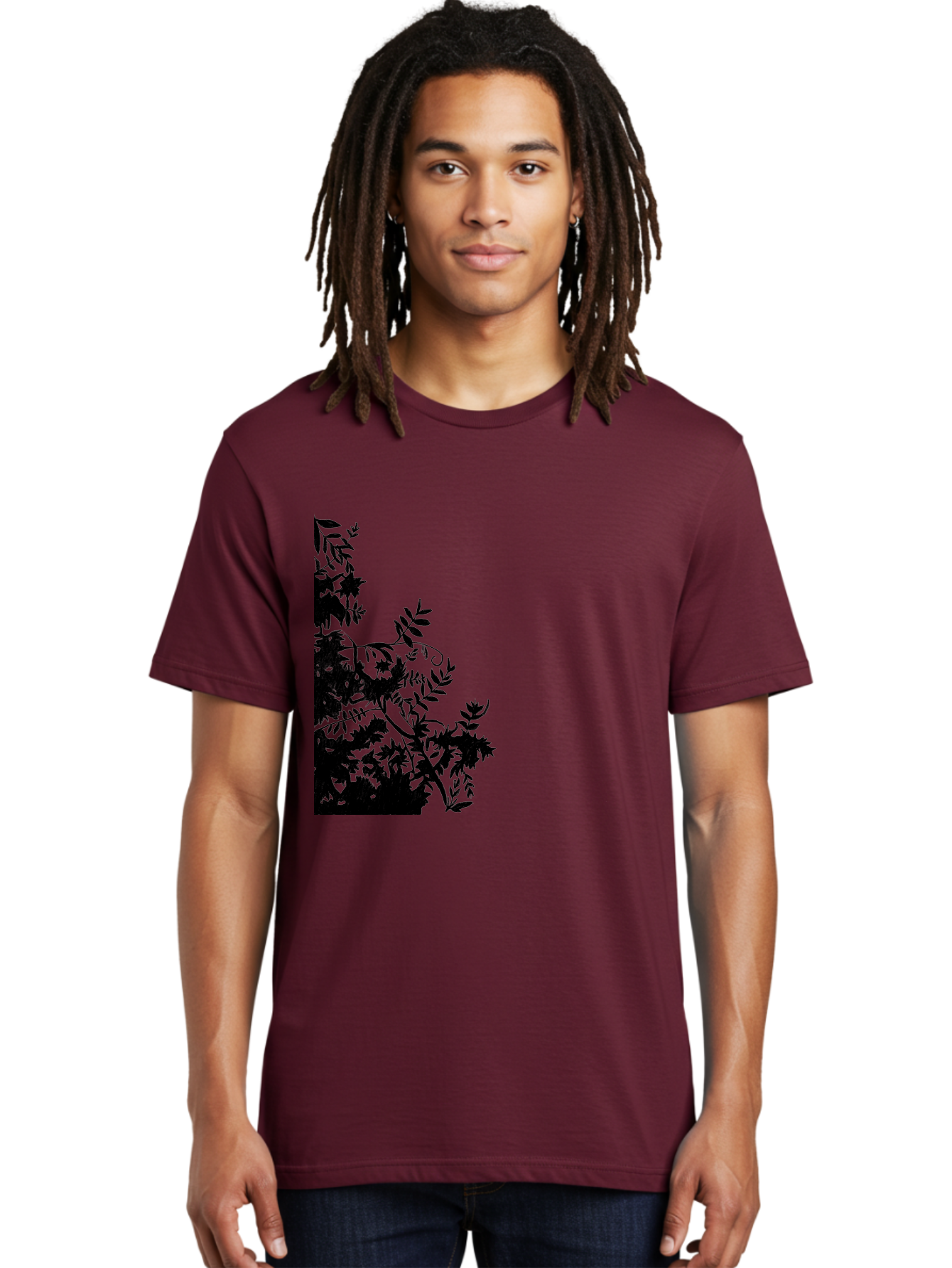 Floral-Silhouette Men'S Graphic Tee, 100% Cotton, Comfortable Casual Summer Wear, Machine Washable, Floral Silhouette, Black Leaves, Twisted Stems, Floral Arrangement, Botanical Design, Delicate Patterns, Intricate Details, Elegant Graphics Aac308 26
