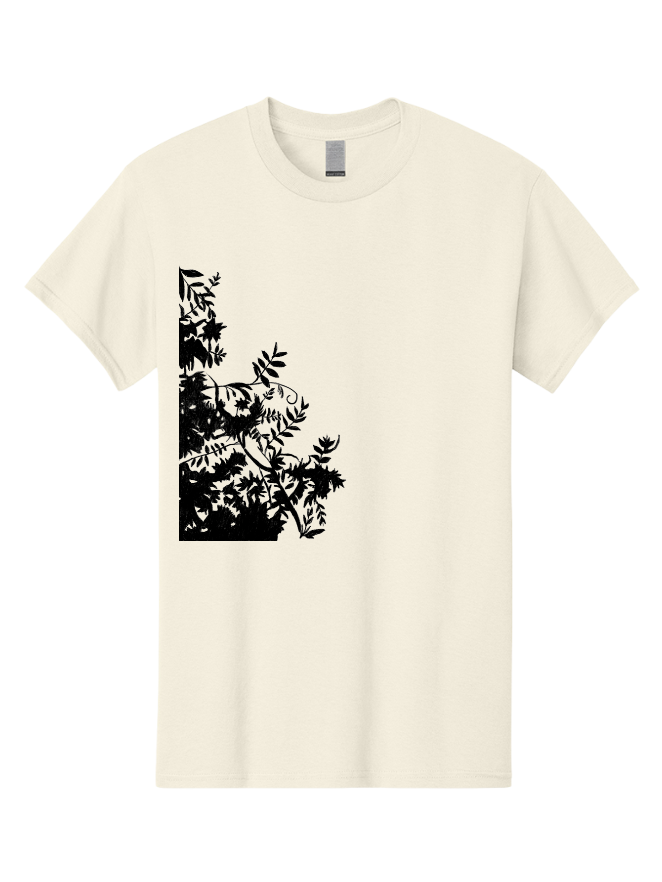 Floral-Silhouette Men'S Graphic Tee, 100% Cotton, Comfortable Casual Summer Wear, Machine Washable, Floral Silhouette, Black Leaves, Twisted Stems, Floral Arrangement, Botanical Design, Delicate Patterns, Intricate Details, Elegant Graphics Aac308 3