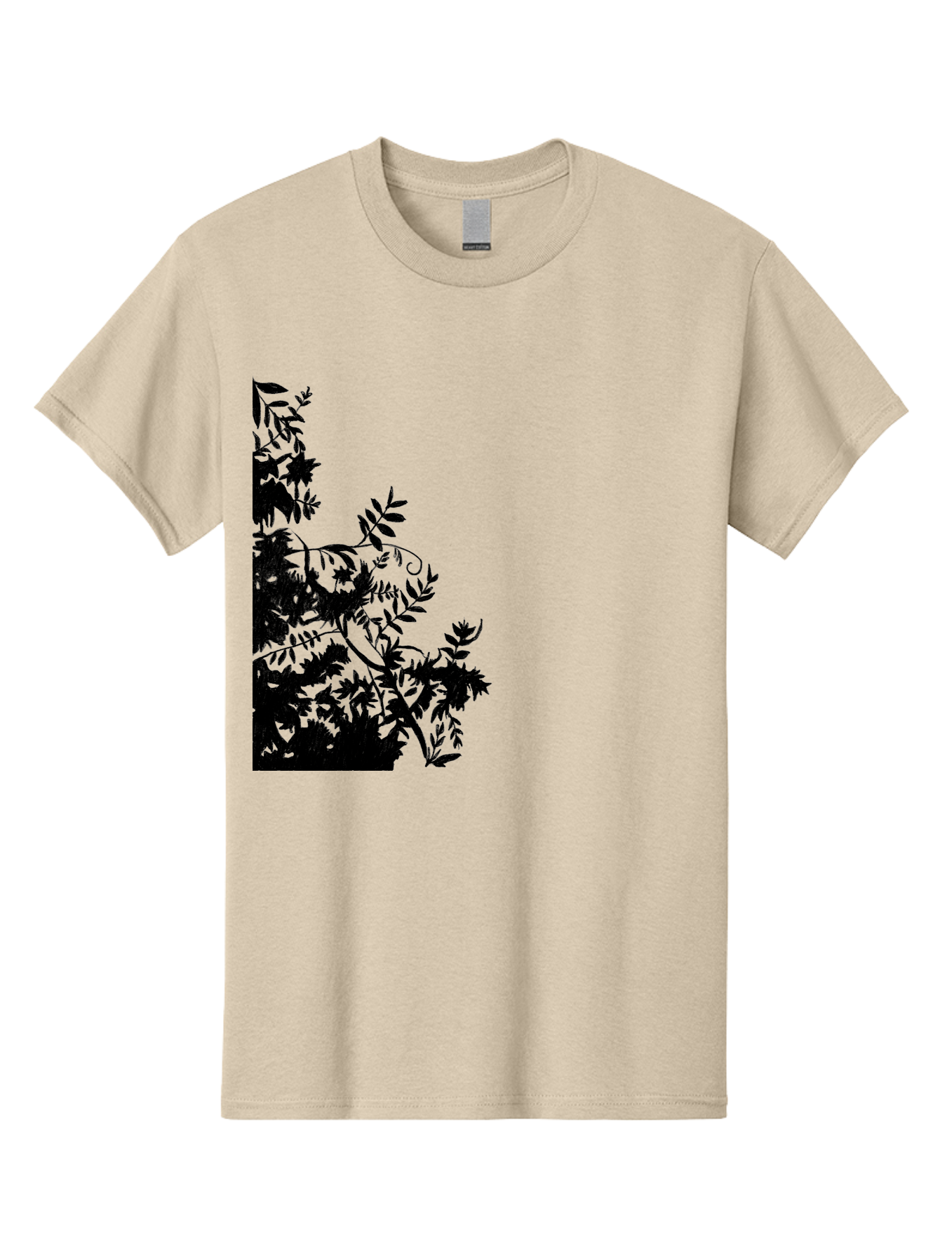 Floral-Silhouette Men'S Graphic Tee, 100% Cotton, Comfortable Casual Summer Wear, Machine Washable, Floral Silhouette, Black Leaves, Twisted Stems, Floral Arrangement, Botanical Design, Delicate Patterns, Intricate Details, Elegant Graphics Aac308 27