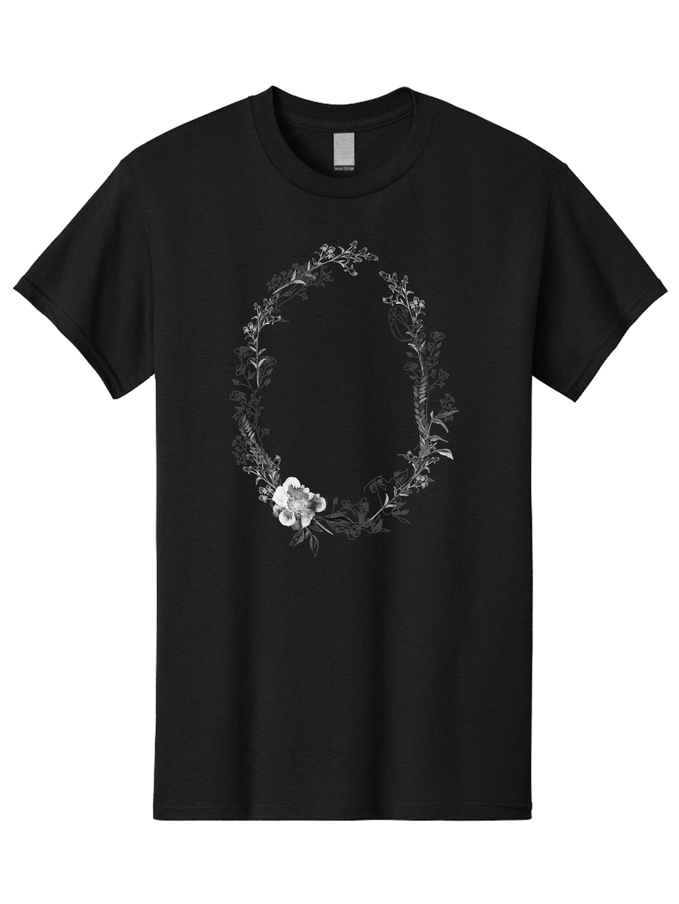 Floral-Wreath-1 Men'S Graphic Tee, 100% Cotton, Comfortable Casual Summer Wear, Machine Washable, Floral Wreath, Circular Frame, Wildflowers, Botanical Illustration, Delicate Flowers, Elegant Design, Black And White Flowers, Vintage Style Aac309 25