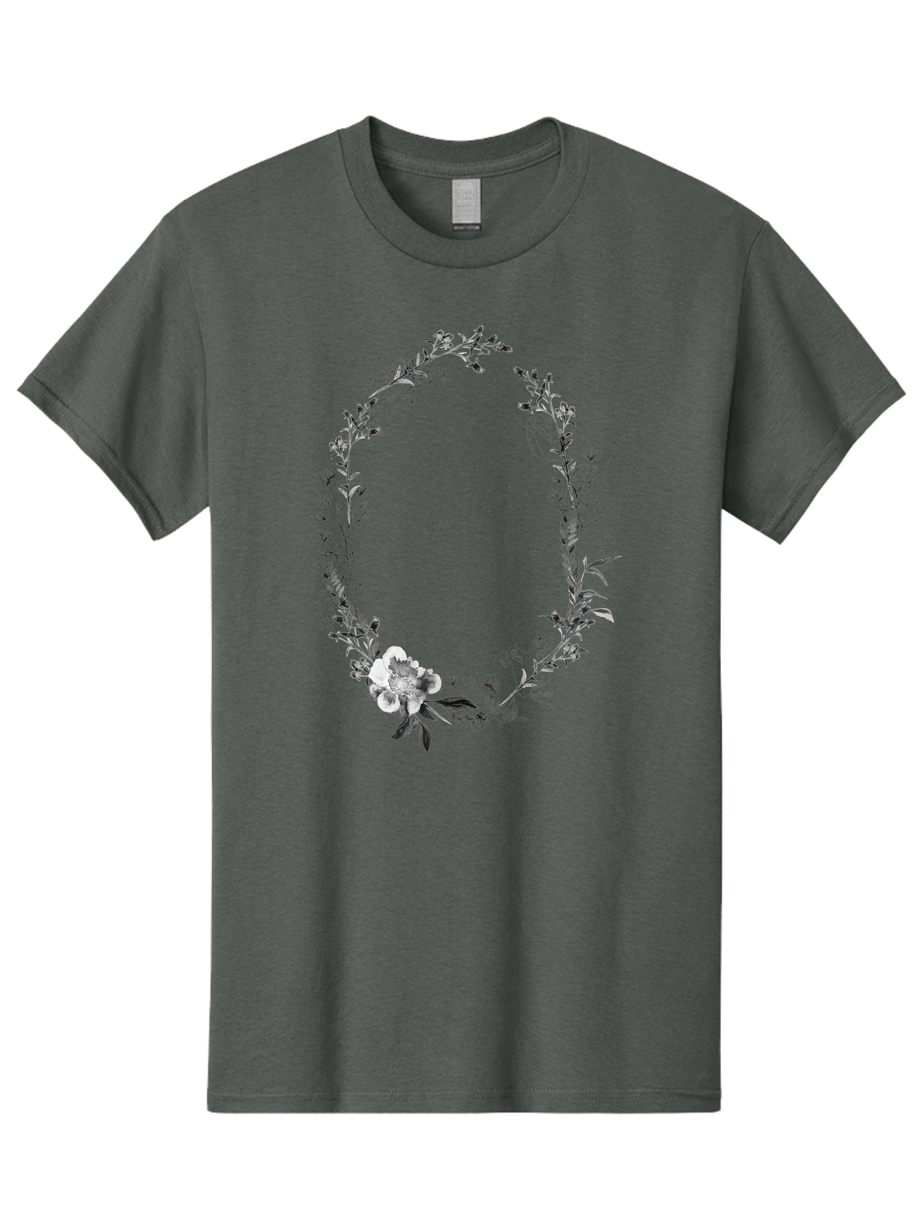 Floral-Wreath-1 Men'S Graphic Tee, 100% Cotton, Comfortable Casual Summer Wear, Machine Washable, Floral Wreath, Circular Frame, Wildflowers, Botanical Illustration, Delicate Flowers, Elegant Design, Black And White Flowers, Vintage Style Aac309 7