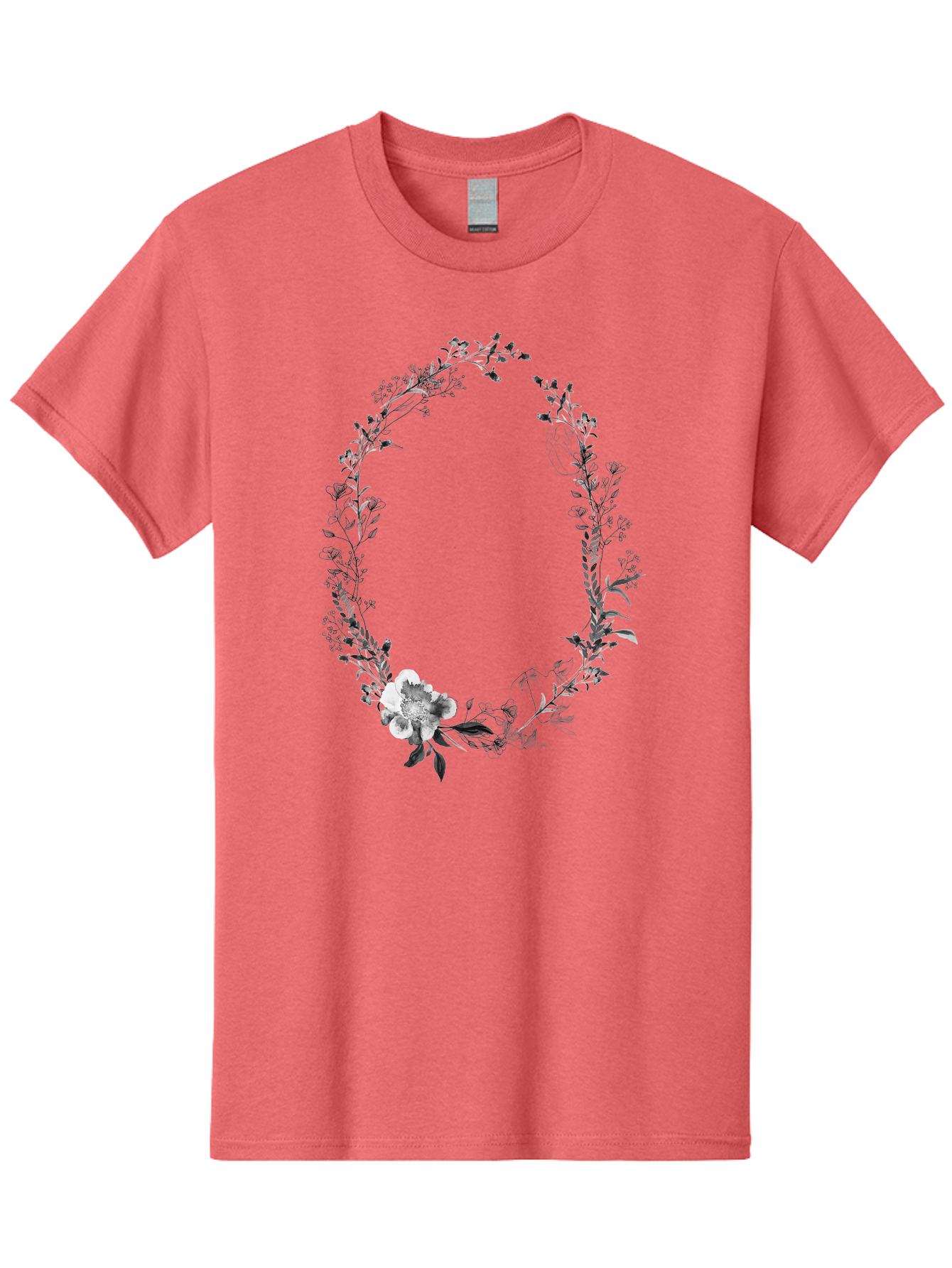Floral-Wreath-1 Men'S Graphic Tee, 100% Cotton, Comfortable Casual Summer Wear, Machine Washable, Floral Wreath, Circular Frame, Wildflowers, Botanical Illustration, Delicate Flowers, Elegant Design, Black And White Flowers, Vintage Style Aac309 5