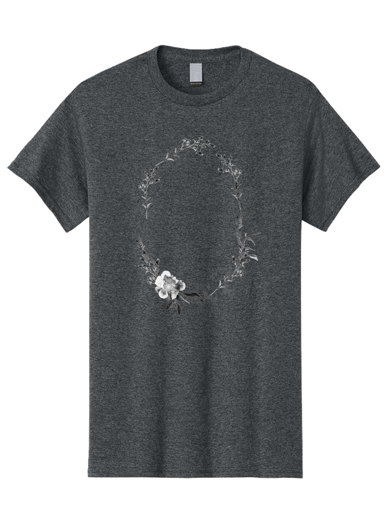 Floral-Wreath-1 Men'S Graphic Tee, 100% Cotton, Comfortable Casual Summer Wear, Machine Washable, Floral Wreath, Circular Frame, Wildflowers, Botanical Illustration, Delicate Flowers, Elegant Design, Black And White Flowers, Vintage Style Aac309 27