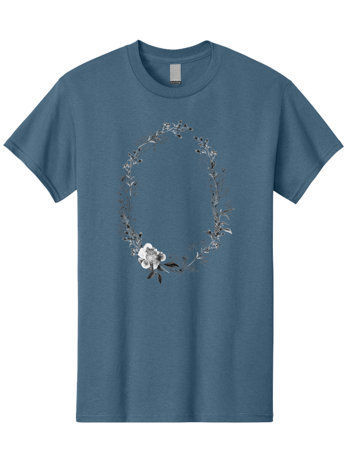 Floral-Wreath-1 Men'S Graphic Tee, 100% Cotton, Comfortable Casual Summer Wear, Machine Washable, Floral Wreath, Circular Frame, Wildflowers, Botanical Illustration, Delicate Flowers, Elegant Design, Black And White Flowers, Vintage Style Aac309 15