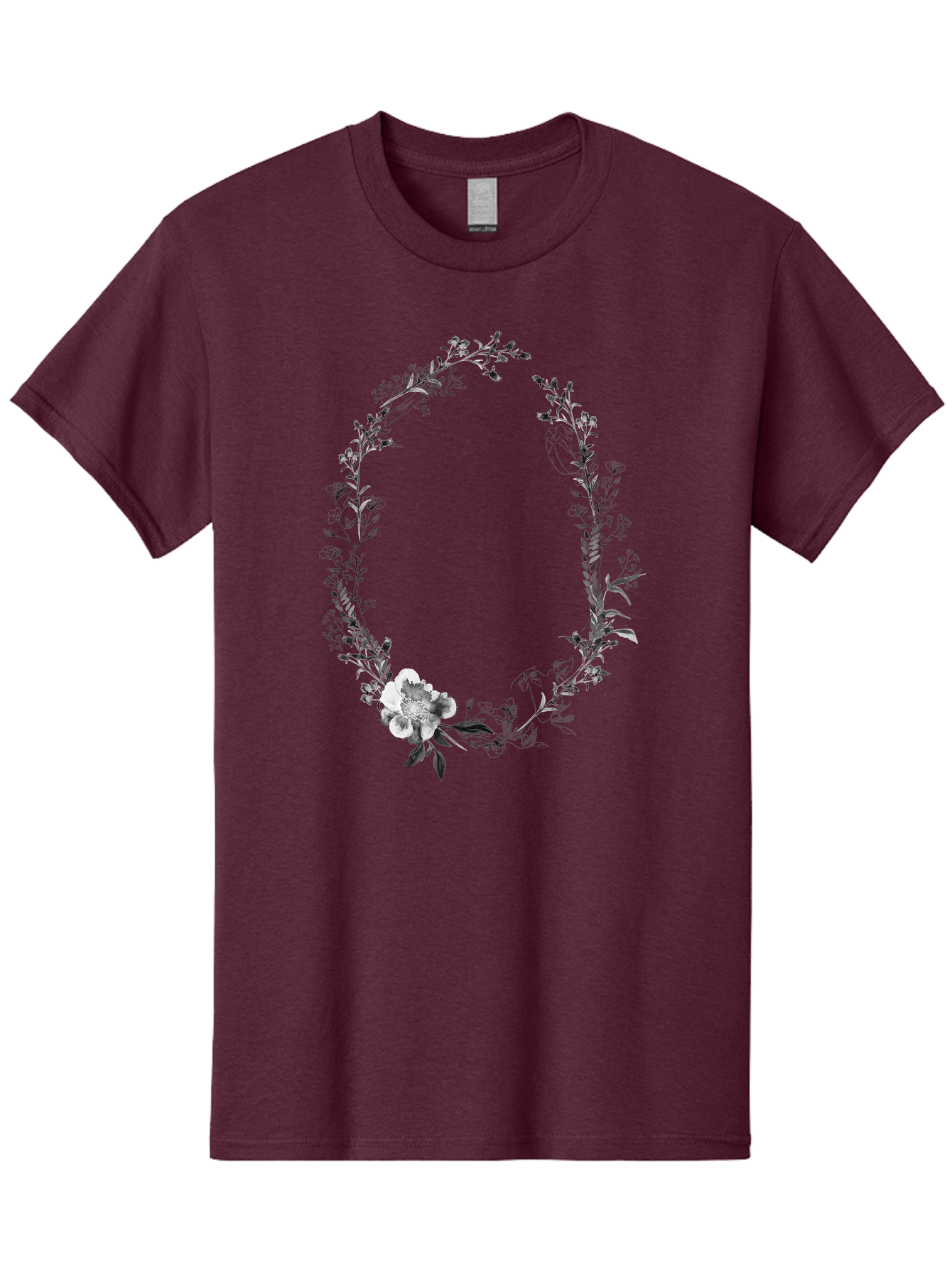 Floral-Wreath-1 Men'S Graphic Tee, 100% Cotton, Comfortable Casual Summer Wear, Machine Washable, Floral Wreath, Circular Frame, Wildflowers, Botanical Illustration, Delicate Flowers, Elegant Design, Black And White Flowers, Vintage Style Aac309 19