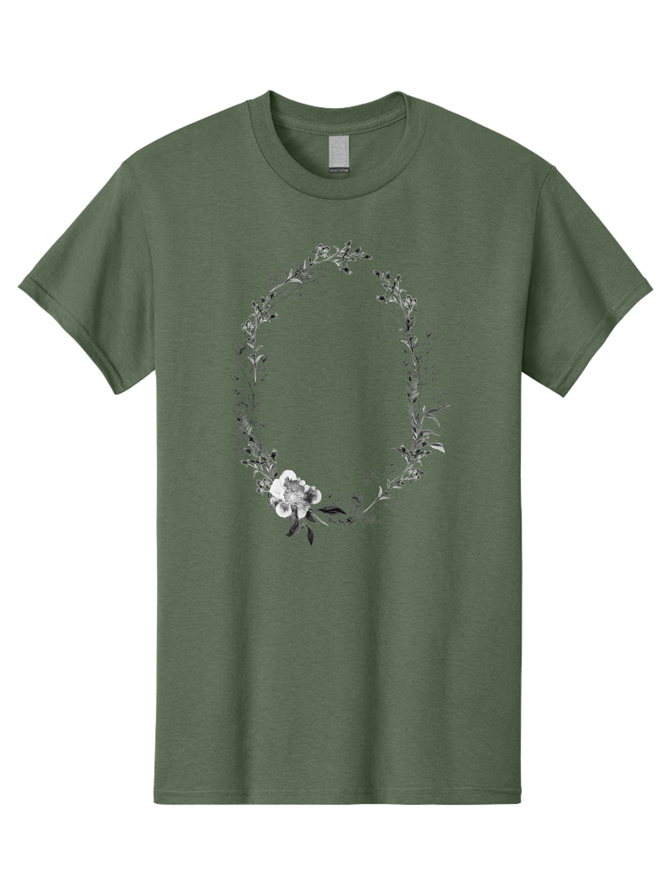 Floral-Wreath-1 Men'S Graphic Tee, 100% Cotton, Comfortable Casual Summer Wear, Machine Washable, Floral Wreath, Circular Frame, Wildflowers, Botanical Illustration, Delicate Flowers, Elegant Design, Black And White Flowers, Vintage Style Aac309 3