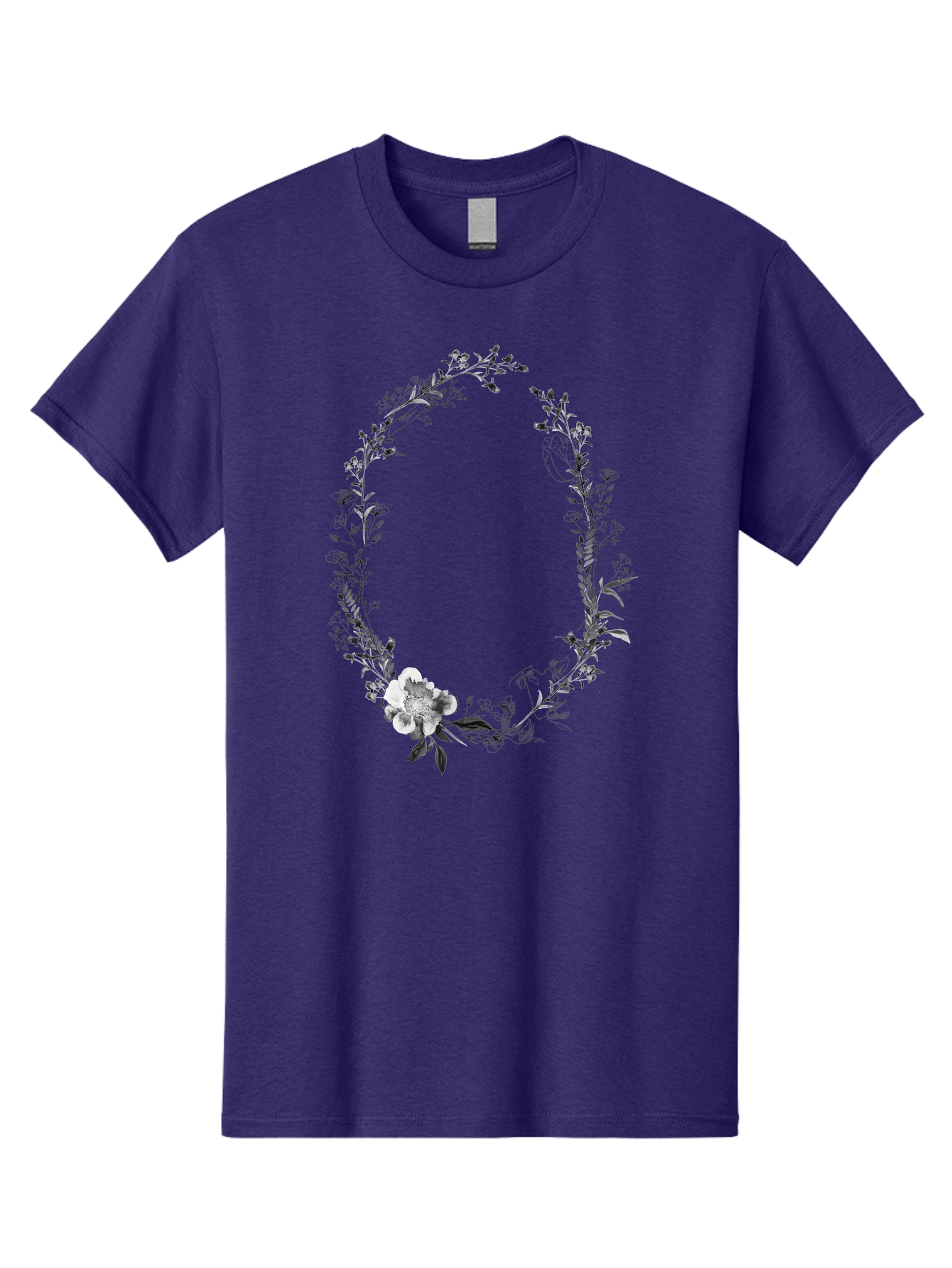 Floral-Wreath-1 Men'S Graphic Tee, 100% Cotton, Comfortable Casual Summer Wear, Machine Washable, Floral Wreath, Circular Frame, Wildflowers, Botanical Illustration, Delicate Flowers, Elegant Design, Black And White Flowers, Vintage Style Aac309 13