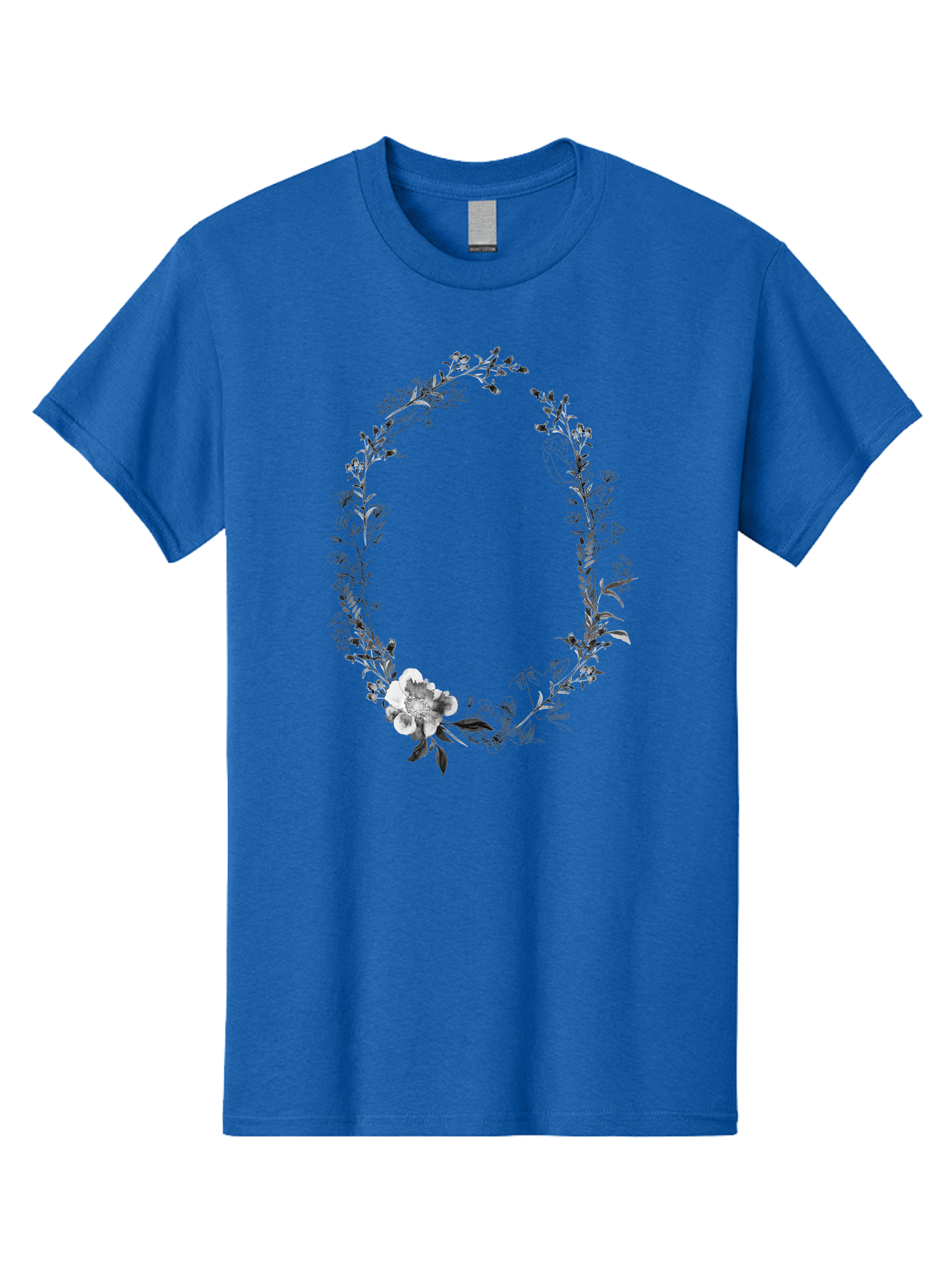 Floral-Wreath-1 Men'S Graphic Tee, 100% Cotton, Comfortable Casual Summer Wear, Machine Washable, Floral Wreath, Circular Frame, Wildflowers, Botanical Illustration, Delicate Flowers, Elegant Design, Black And White Flowers, Vintage Style Aac309 23