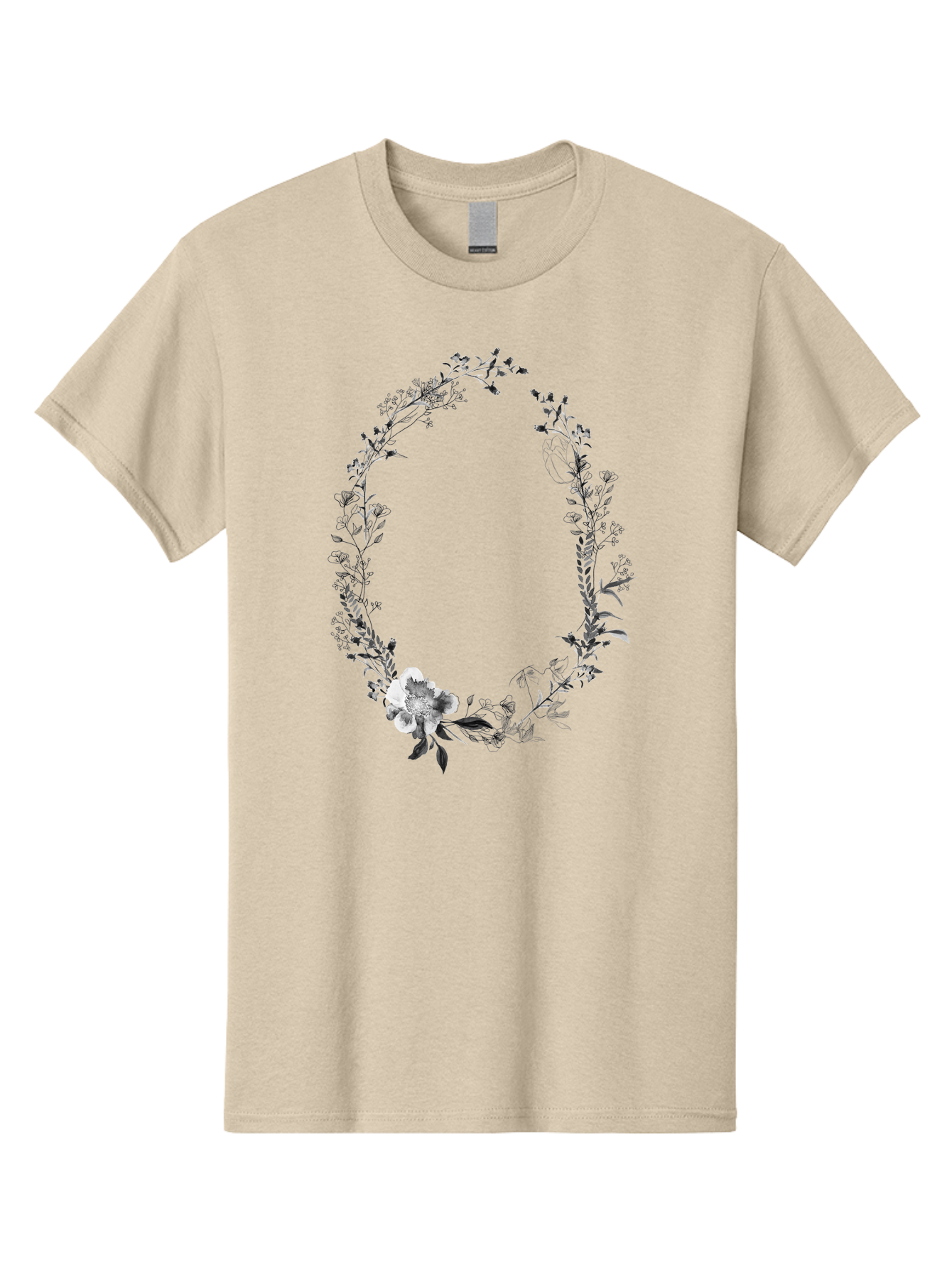 Floral-Wreath-1 Men'S Graphic Tee, 100% Cotton, Comfortable Casual Summer Wear, Machine Washable, Floral Wreath, Circular Frame, Wildflowers, Botanical Illustration, Delicate Flowers, Elegant Design, Black And White Flowers, Vintage Style Aac309 29