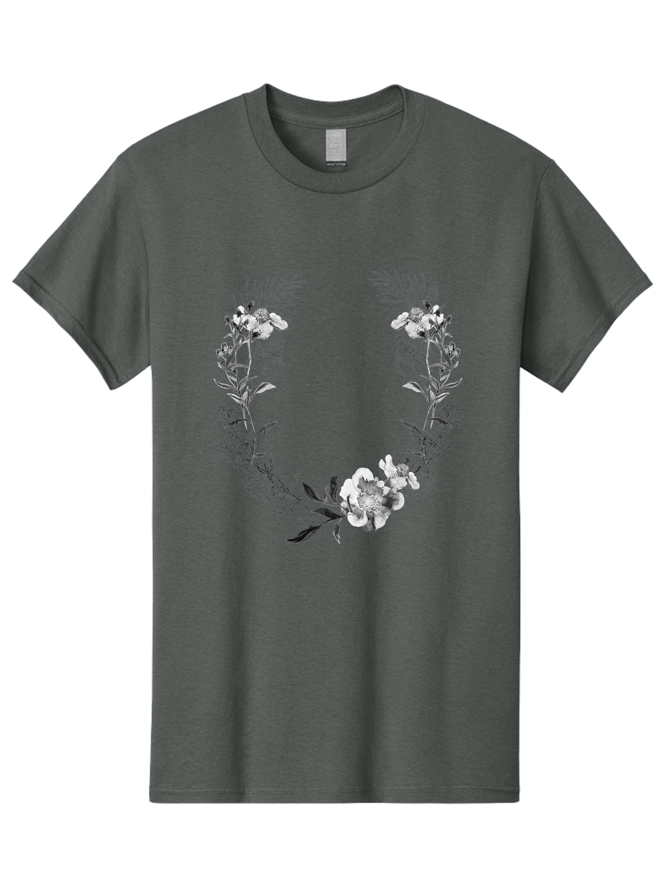 Floral-Wreath-2 Men'S Graphic Tee, 100% Cotton, Comfortable Casual Summer Wear, Machine Washable, Floral Wreath, Flowers And Leaves, Black And White Illustration, Delicate Botanicals, Floral Arrangement, Vintage Style, Elegant Design, Aac310 21