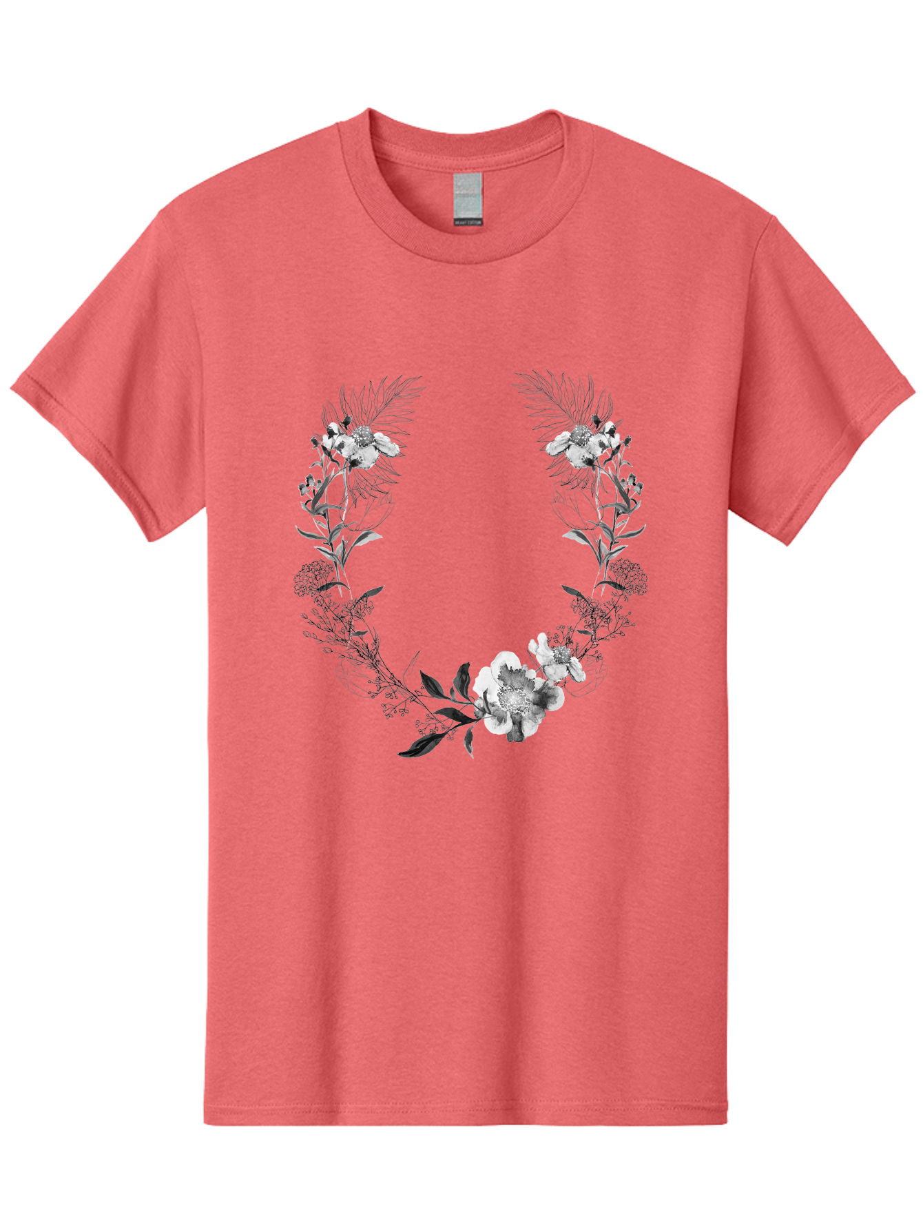 Floral-Wreath-2 Men'S Graphic Tee, 100% Cotton, Comfortable Casual Summer Wear, Machine Washable, Floral Wreath, Flowers And Leaves, Black And White Illustration, Delicate Botanicals, Floral Arrangement, Vintage Style, Elegant Design, Aac310 27