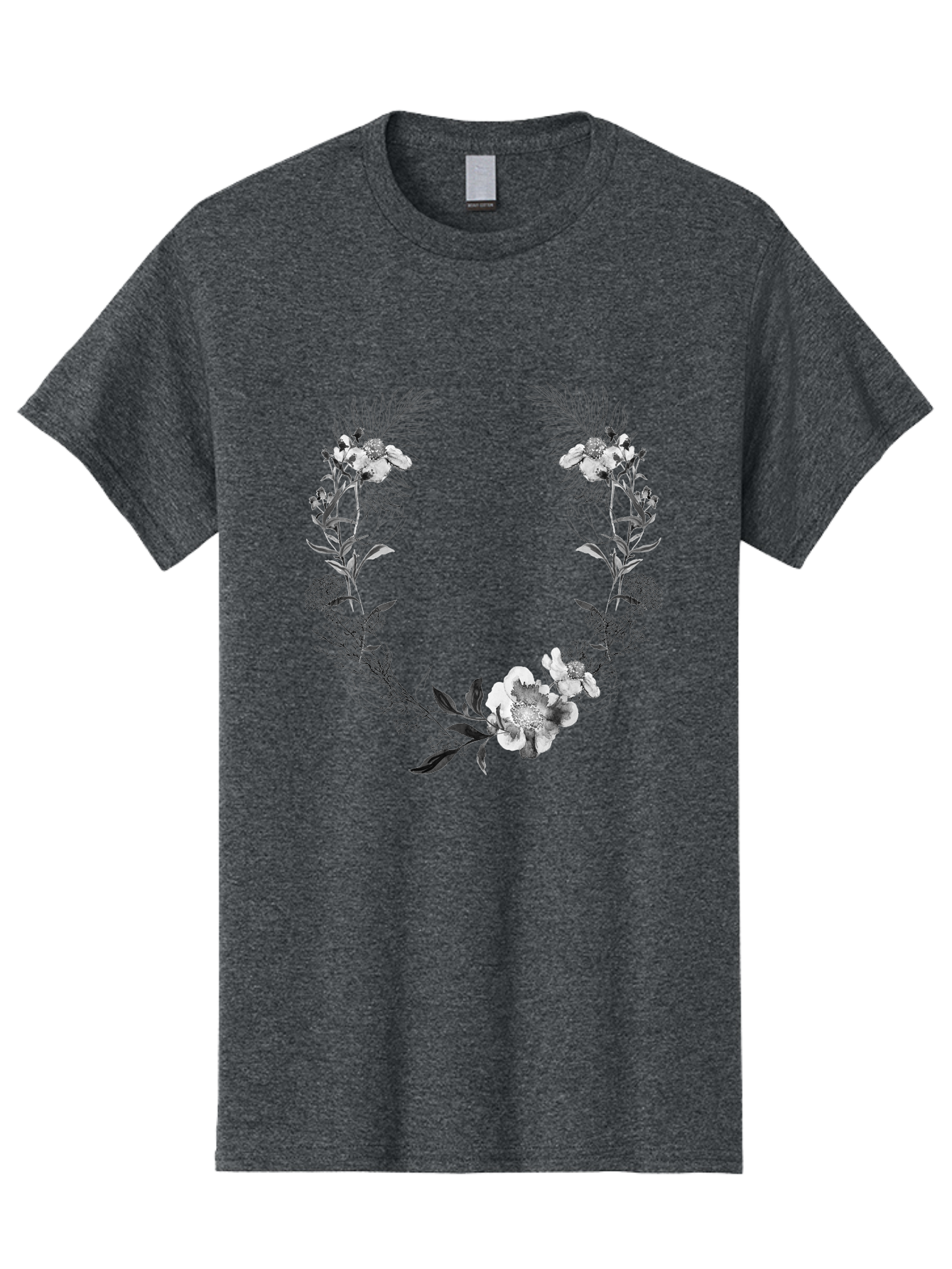 Floral-Wreath-2 Men'S Graphic Tee, 100% Cotton, Comfortable Casual Summer Wear, Machine Washable, Floral Wreath, Flowers And Leaves, Black And White Illustration, Delicate Botanicals, Floral Arrangement, Vintage Style, Elegant Design, Aac310 19