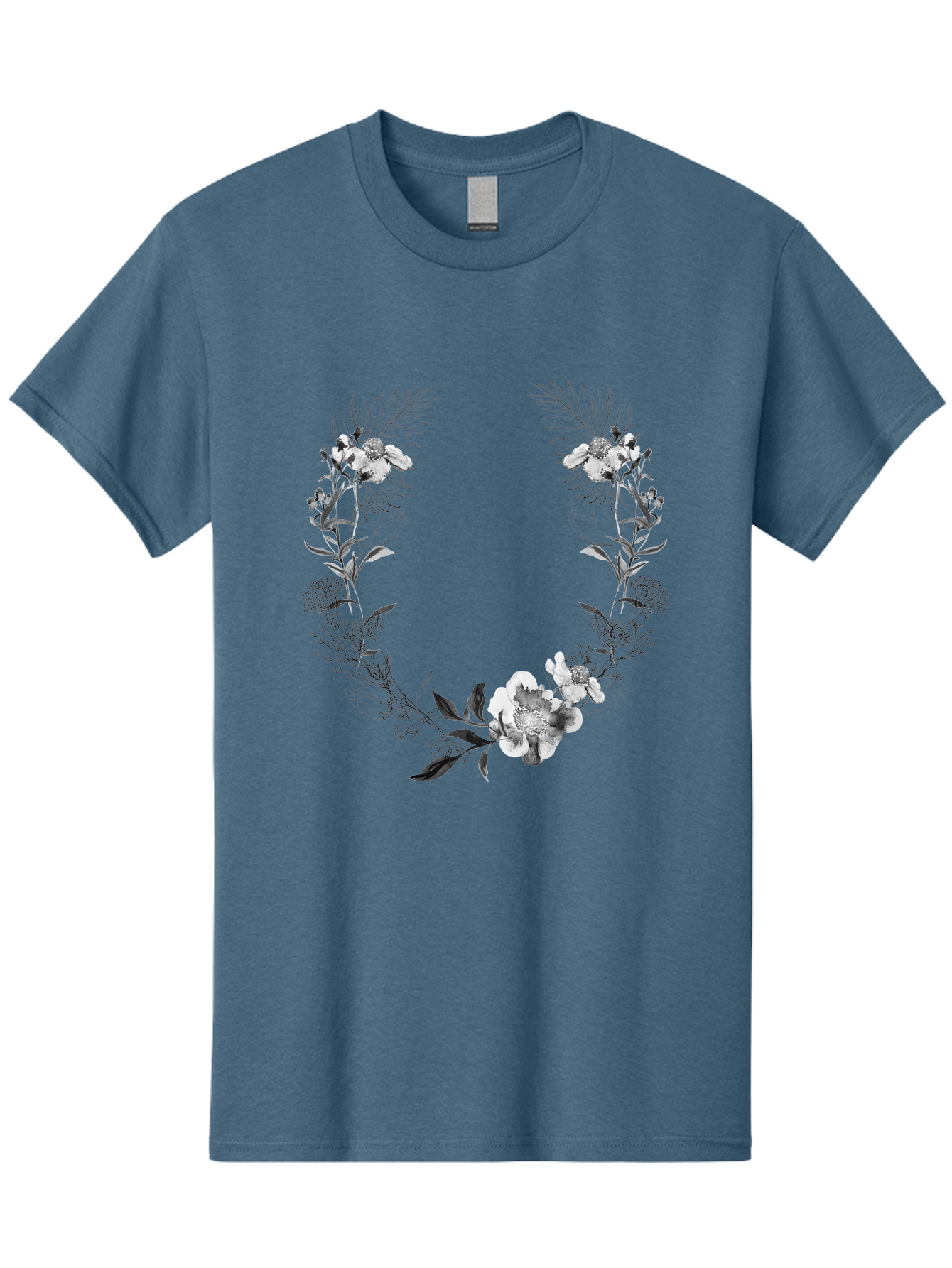 Floral-Wreath-2 Men'S Graphic Tee, 100% Cotton, Comfortable Casual Summer Wear, Machine Washable, Floral Wreath, Flowers And Leaves, Black And White Illustration, Delicate Botanicals, Floral Arrangement, Vintage Style, Elegant Design, Aac310 29