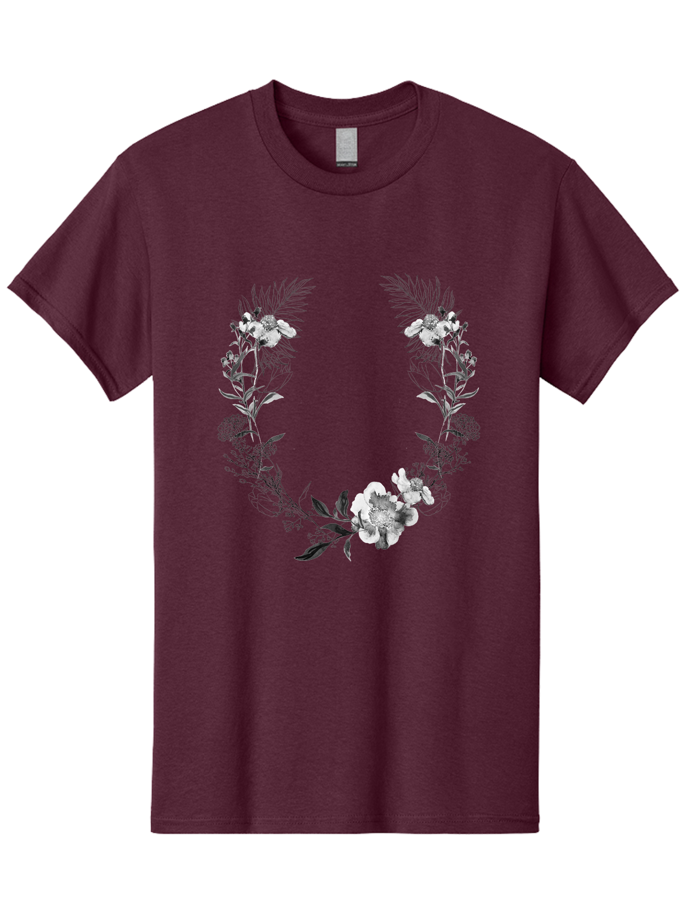 Floral-Wreath-2 Men'S Graphic Tee, 100% Cotton, Comfortable Casual Summer Wear, Machine Washable, Floral Wreath, Flowers And Leaves, Black And White Illustration, Delicate Botanicals, Floral Arrangement, Vintage Style, Elegant Design, Aac310 15