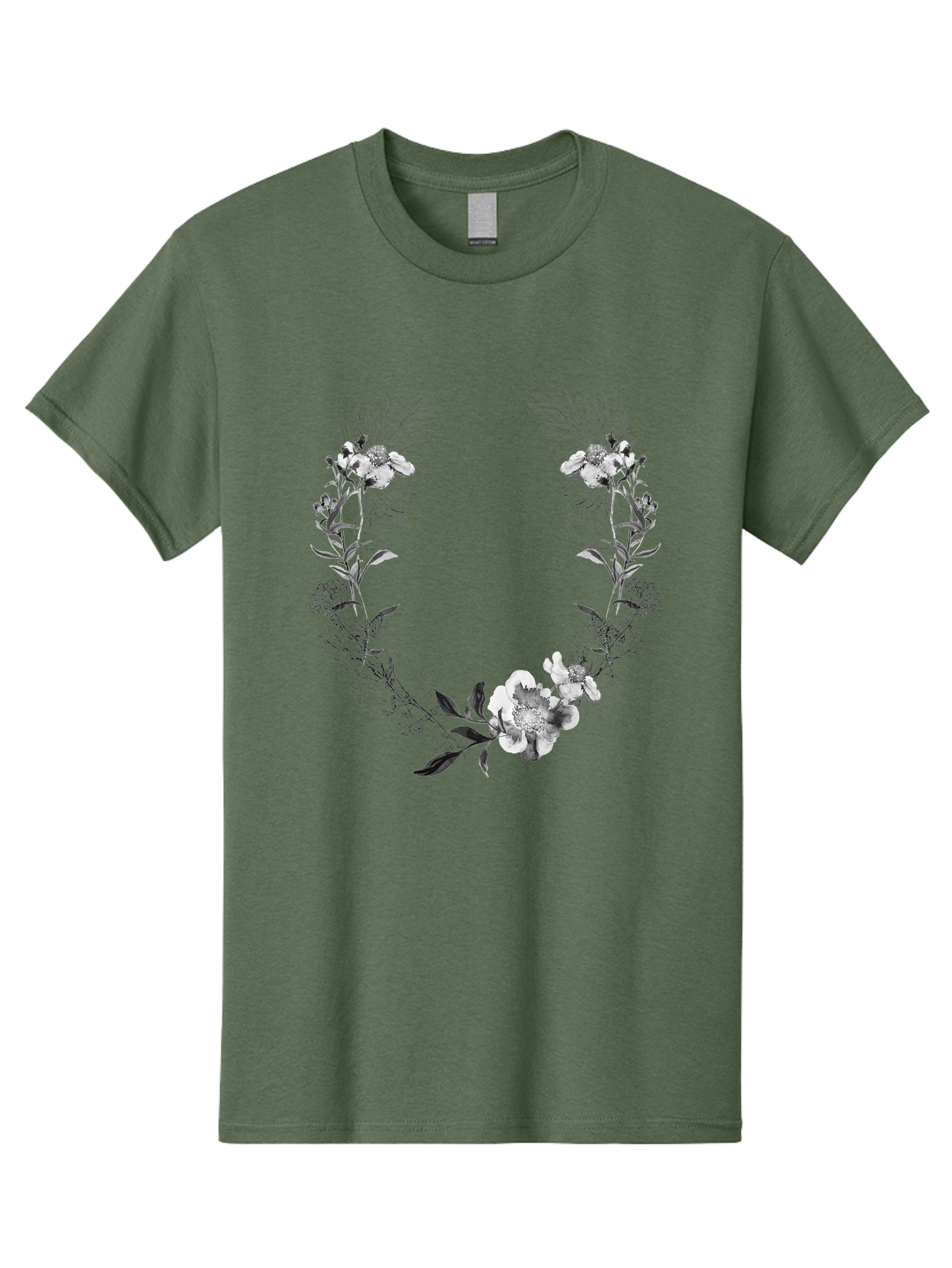 Floral-Wreath-2 Men'S Graphic Tee, 100% Cotton, Comfortable Casual Summer Wear, Machine Washable, Floral Wreath, Flowers And Leaves, Black And White Illustration, Delicate Botanicals, Floral Arrangement, Vintage Style, Elegant Design, Aac310 25