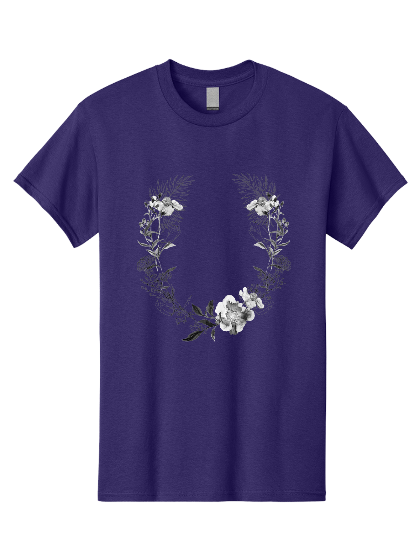 Floral-Wreath-2 Men'S Graphic Tee, 100% Cotton, Comfortable Casual Summer Wear, Machine Washable, Floral Wreath, Flowers And Leaves, Black And White Illustration, Delicate Botanicals, Floral Arrangement, Vintage Style, Elegant Design, Aac310 5