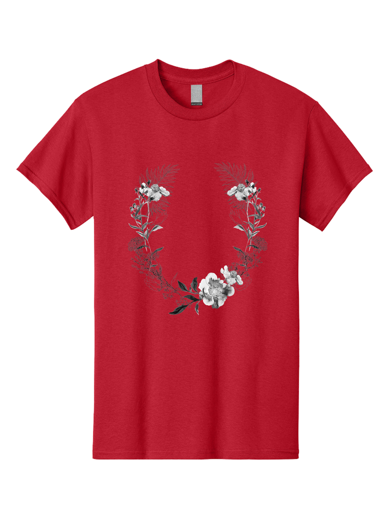 Floral-Wreath-2 Men'S Graphic Tee, 100% Cotton, Comfortable Casual Summer Wear, Machine Washable, Floral Wreath, Flowers And Leaves, Black And White Illustration, Delicate Botanicals, Floral Arrangement, Vintage Style, Elegant Design, Aac310 17