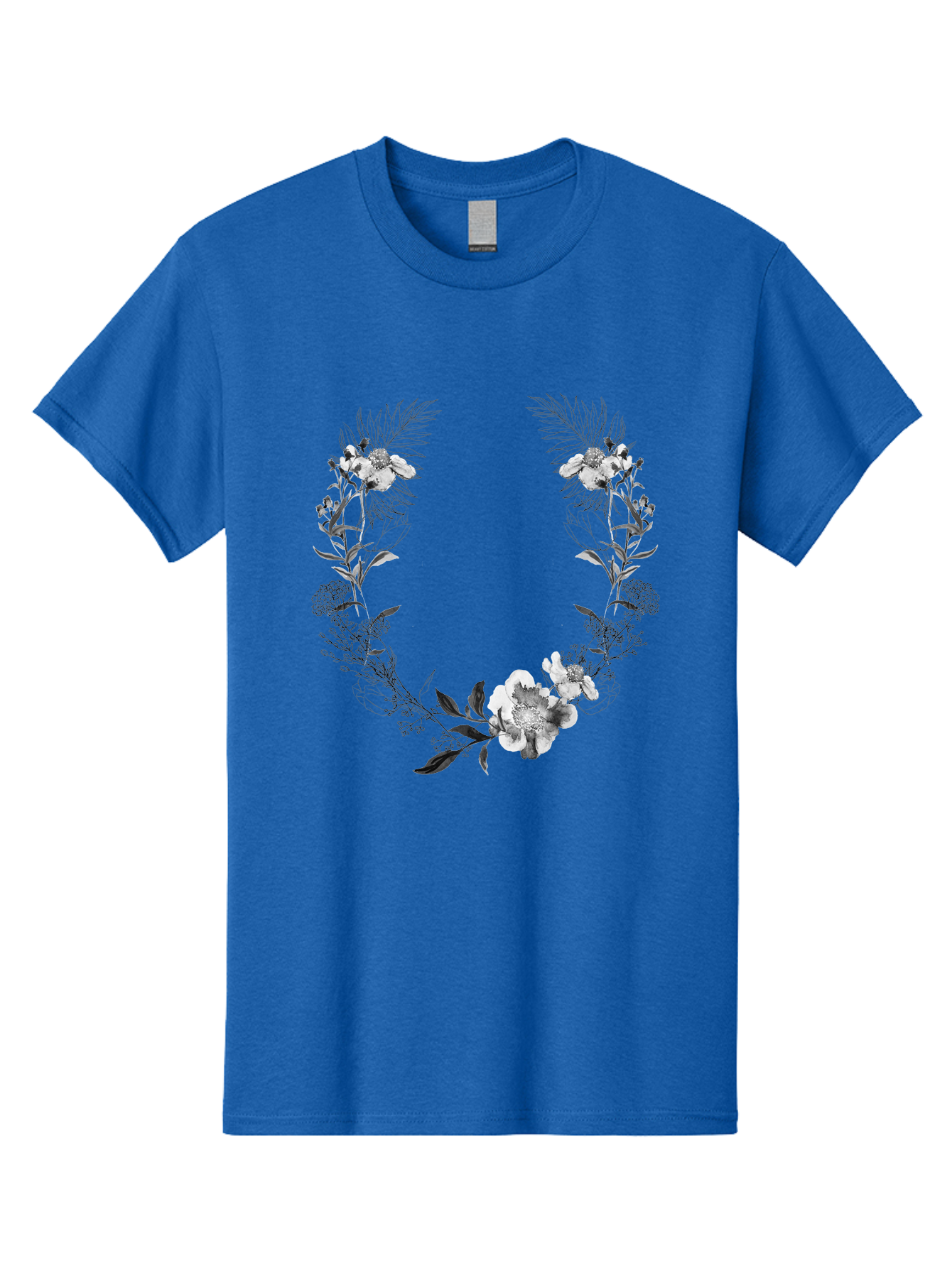 Floral-Wreath-2 Men'S Graphic Tee, 100% Cotton, Comfortable Casual Summer Wear, Machine Washable, Floral Wreath, Flowers And Leaves, Black And White Illustration, Delicate Botanicals, Floral Arrangement, Vintage Style, Elegant Design, Aac310 13