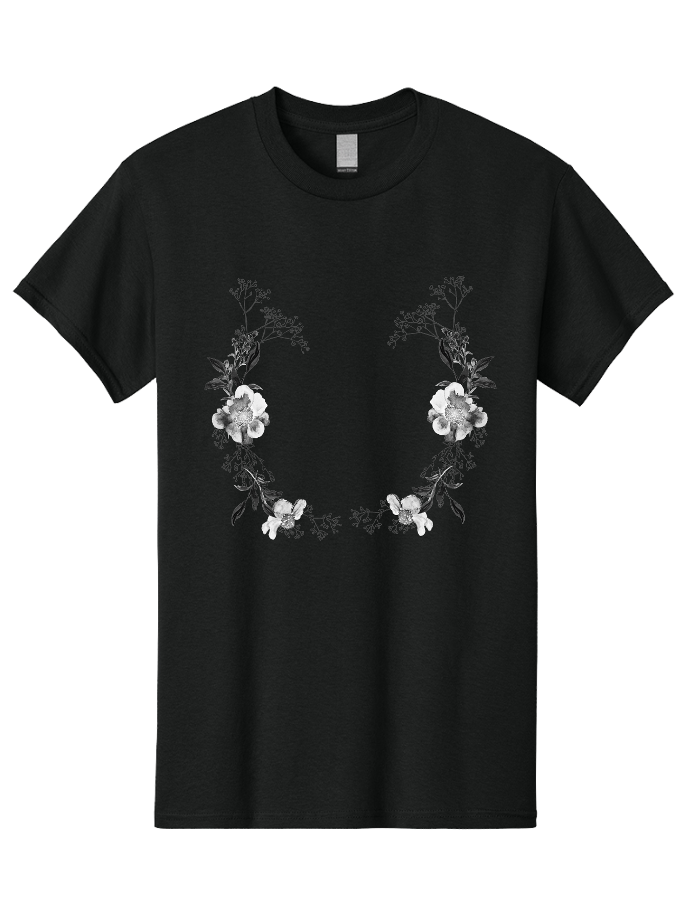 Floral Men'S Graphic Tee, 100% Cotton, Comfortable Casual Summer Wear, Machine Washable, Floral Arch, White Flowers, Black Leaves, Elegant Design, Floral Arrangement, Minimalist Style, Delicate Patterns, Soft Colors, Whimsical Touch, Aac312 29