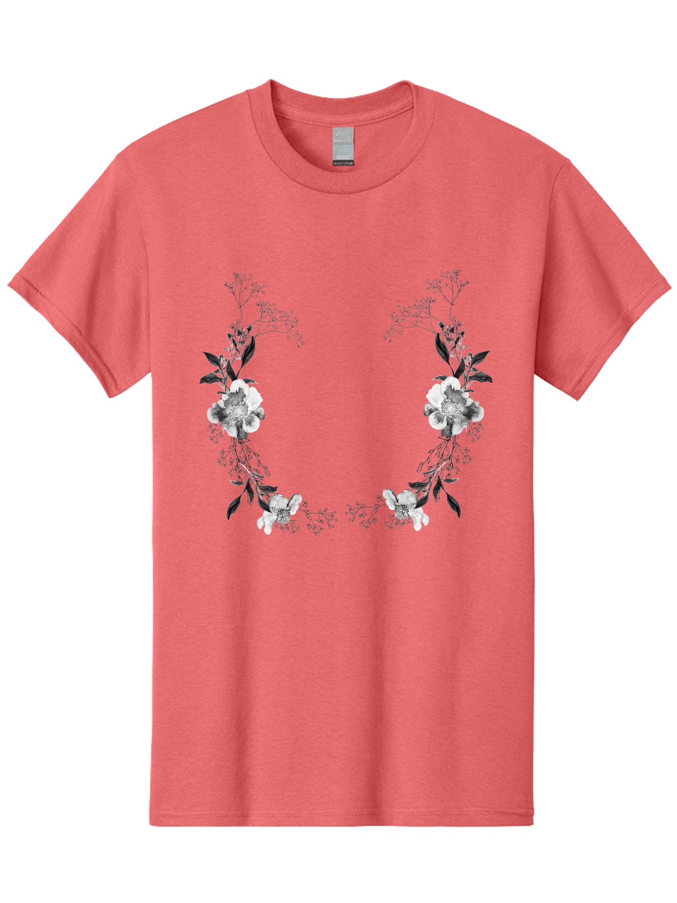 Floral Men'S Graphic Tee, 100% Cotton, Comfortable Casual Summer Wear, Machine Washable, Floral Arch, White Flowers, Black Leaves, Elegant Design, Floral Arrangement, Minimalist Style, Delicate Patterns, Soft Colors, Whimsical Touch, Aac312 21
