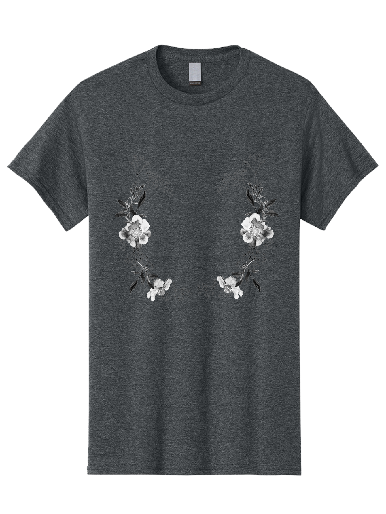 Floral Men'S Graphic Tee, 100% Cotton, Comfortable Casual Summer Wear, Machine Washable, Floral Arch, White Flowers, Black Leaves, Elegant Design, Floral Arrangement, Minimalist Style, Delicate Patterns, Soft Colors, Whimsical Touch, Aac312 23