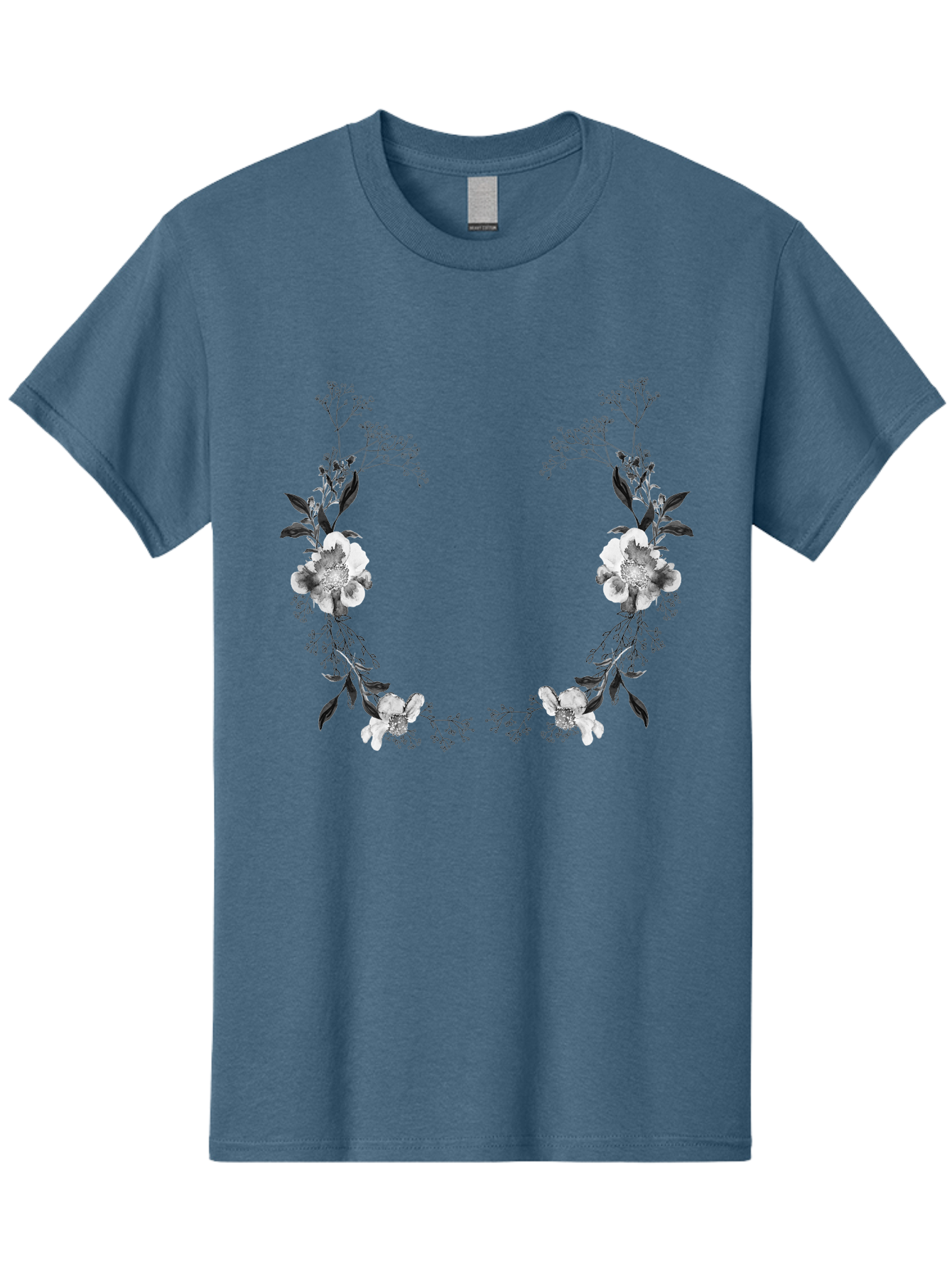 Floral Men'S Graphic Tee, 100% Cotton, Comfortable Casual Summer Wear, Machine Washable, Floral Arch, White Flowers, Black Leaves, Elegant Design, Floral Arrangement, Minimalist Style, Delicate Patterns, Soft Colors, Whimsical Touch, Aac312 5