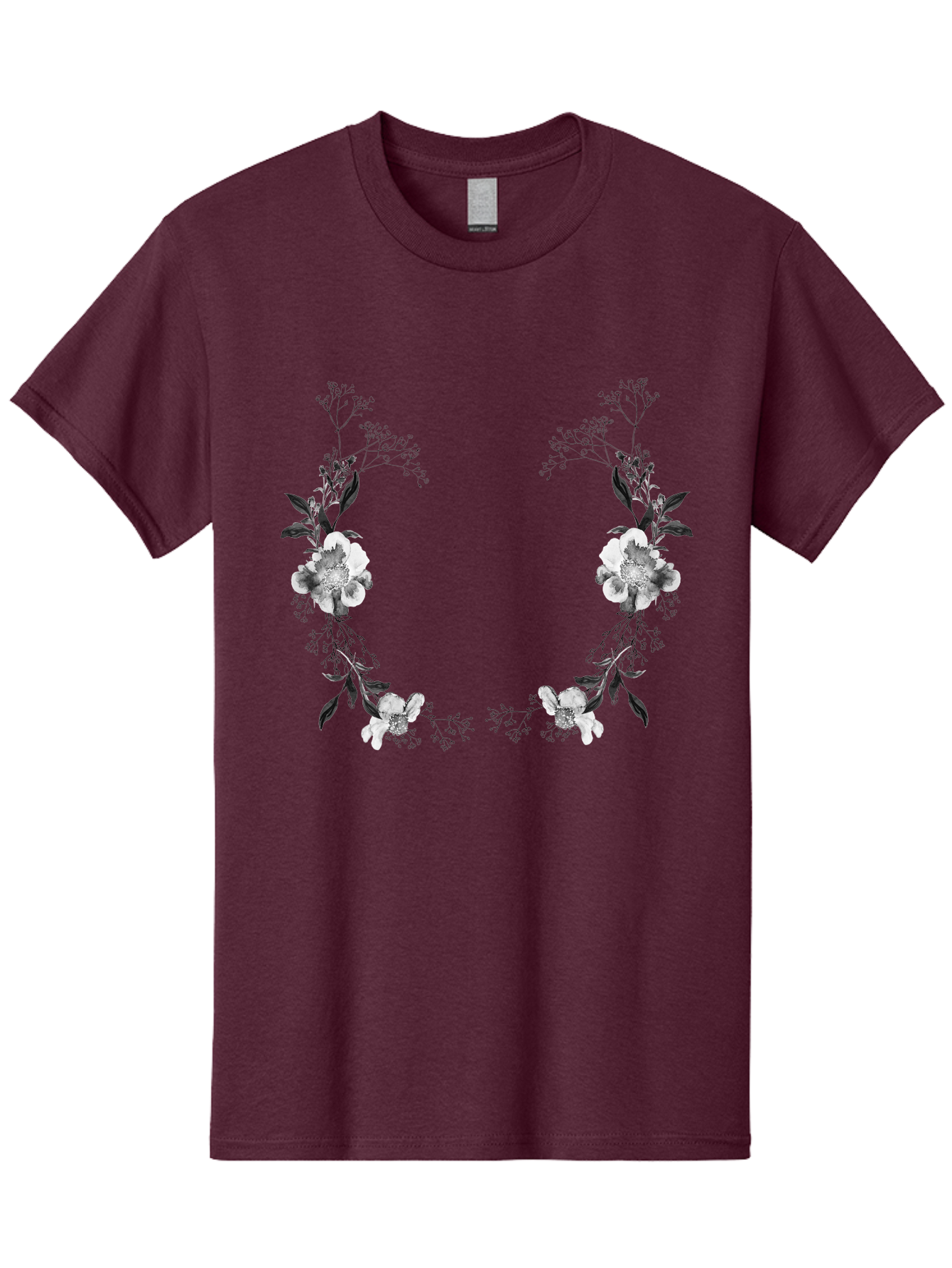 Floral Men'S Graphic Tee, 100% Cotton, Comfortable Casual Summer Wear, Machine Washable, Floral Arch, White Flowers, Black Leaves, Elegant Design, Floral Arrangement, Minimalist Style, Delicate Patterns, Soft Colors, Whimsical Touch, Aac312 17