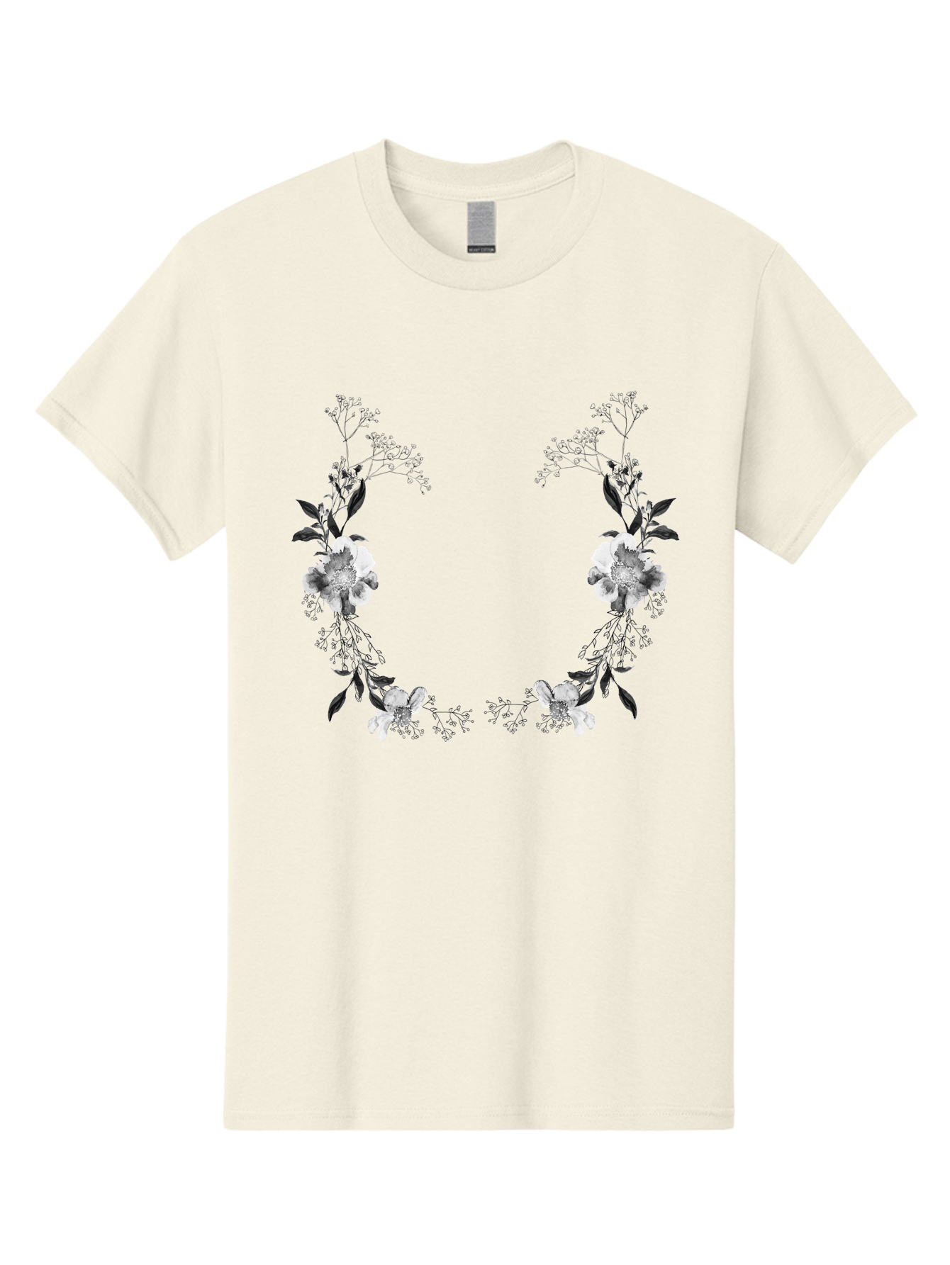 Floral Men'S Graphic Tee, 100% Cotton, Comfortable Casual Summer Wear, Machine Washable, Floral Arch, White Flowers, Black Leaves, Elegant Design, Floral Arrangement, Minimalist Style, Delicate Patterns, Soft Colors, Whimsical Touch, Aac312 13