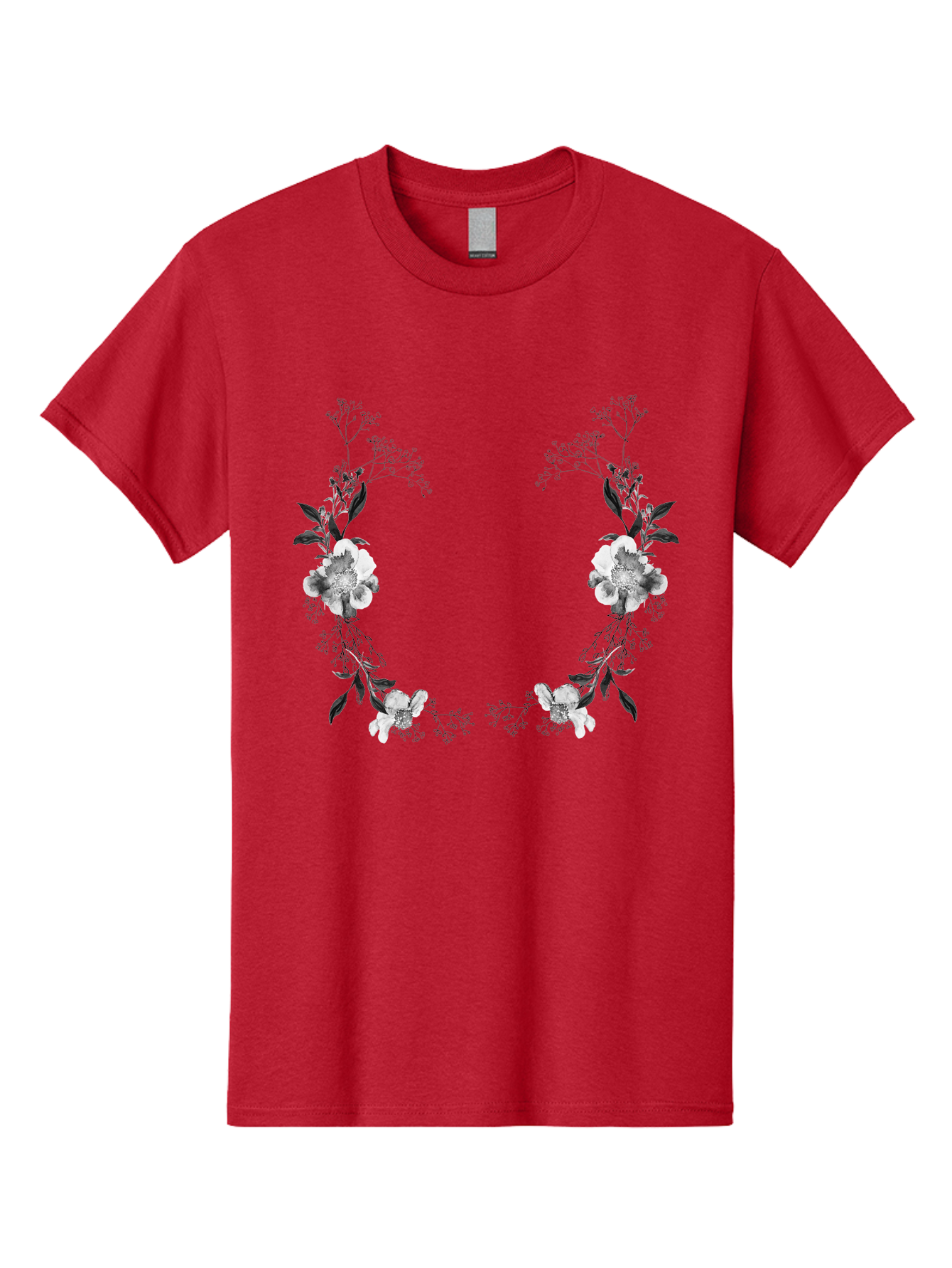 Floral Men'S Graphic Tee, 100% Cotton, Comfortable Casual Summer Wear, Machine Washable, Floral Arch, White Flowers, Black Leaves, Elegant Design, Floral Arrangement, Minimalist Style, Delicate Patterns, Soft Colors, Whimsical Touch, Aac312 11