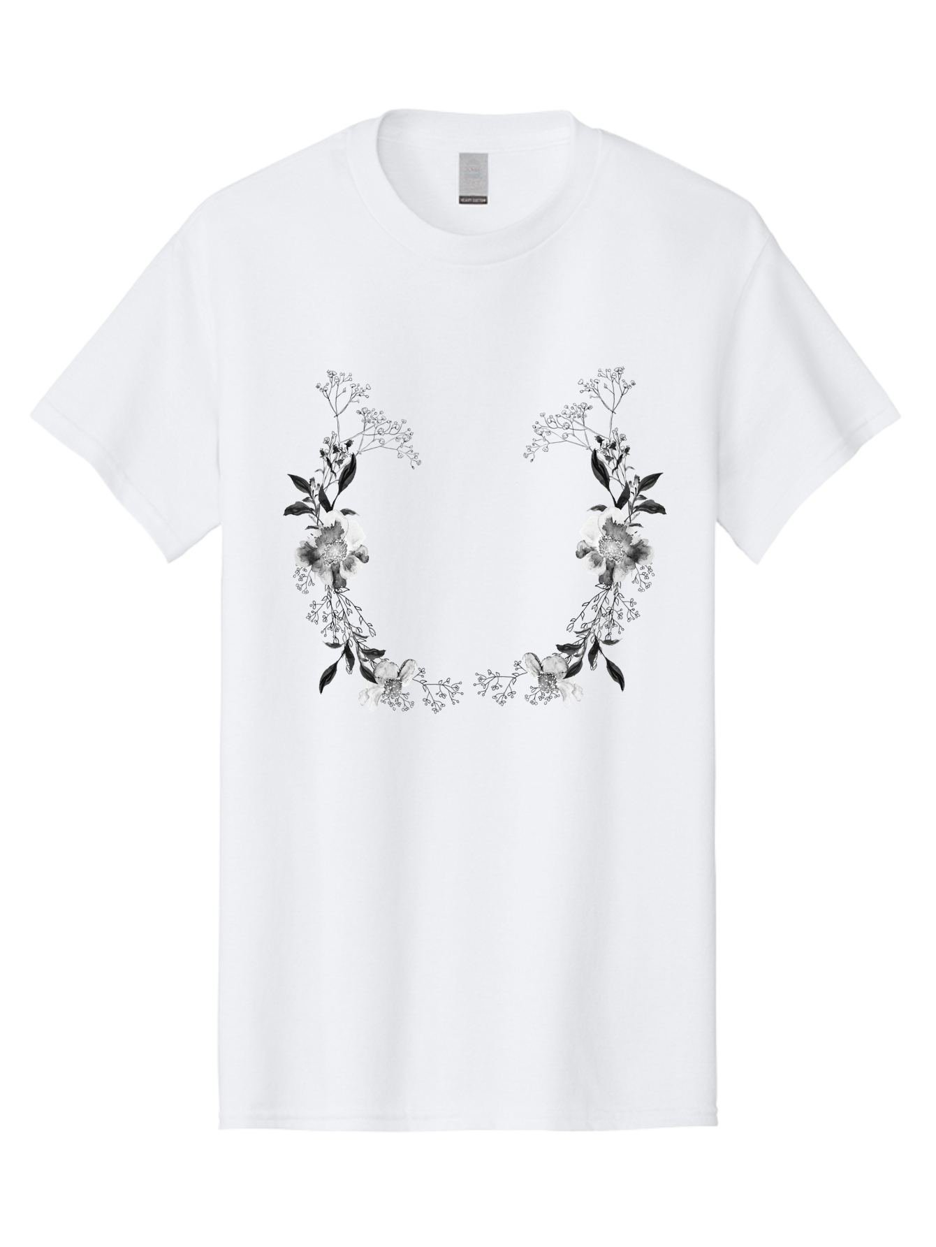 Floral Men'S Graphic Tee, 100% Cotton, Comfortable Casual Summer Wear, Machine Washable, Floral Arch, White Flowers, Black Leaves, Elegant Design, Floral Arrangement, Minimalist Style, Delicate Patterns, Soft Colors, Whimsical Touch, Aac312 15