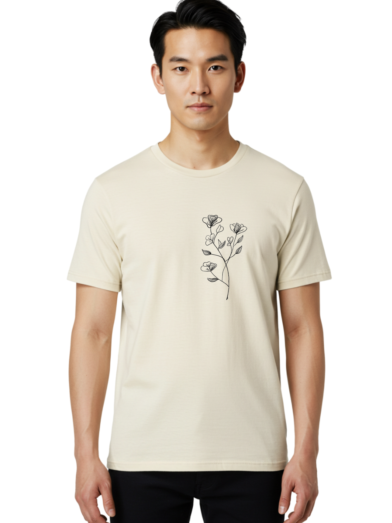 Flowers Men'S Graphic Tee, 100% Cotton, Comfortable Casual Summer Wear, Machine Washable, Simple Flowers, Line Art, Minimalist Design, Botanical Illustration, Delicate Petals, Elegant Stem, Artistic Expression, Floral Art Aac313 20