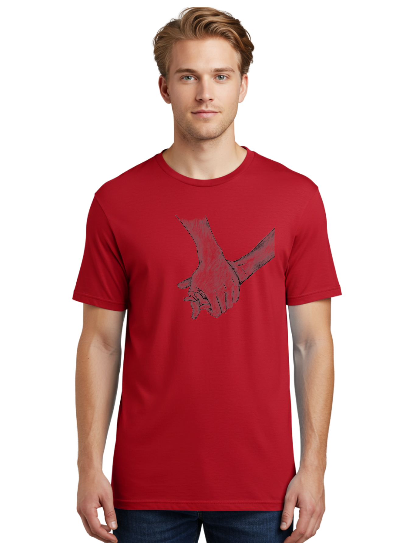 Hands-Holding Men'S Graphic Tee, 100% Cotton, Comfortable Casual Summer Wear, Machine Washable, Hands Holding, Help And Support, Holding Hands, Love And Care, Unity, Togetherness, Connection, Friendship Aac325 24