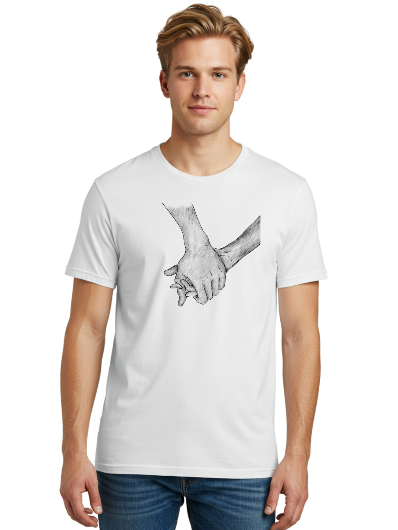 Hands-Holding Men'S Graphic Tee, 100% Cotton, Comfortable Casual Summer Wear, Machine Washable, Hands Holding, Help And Support, Holding Hands, Love And Care, Unity, Togetherness, Connection, Friendship Aac325 14