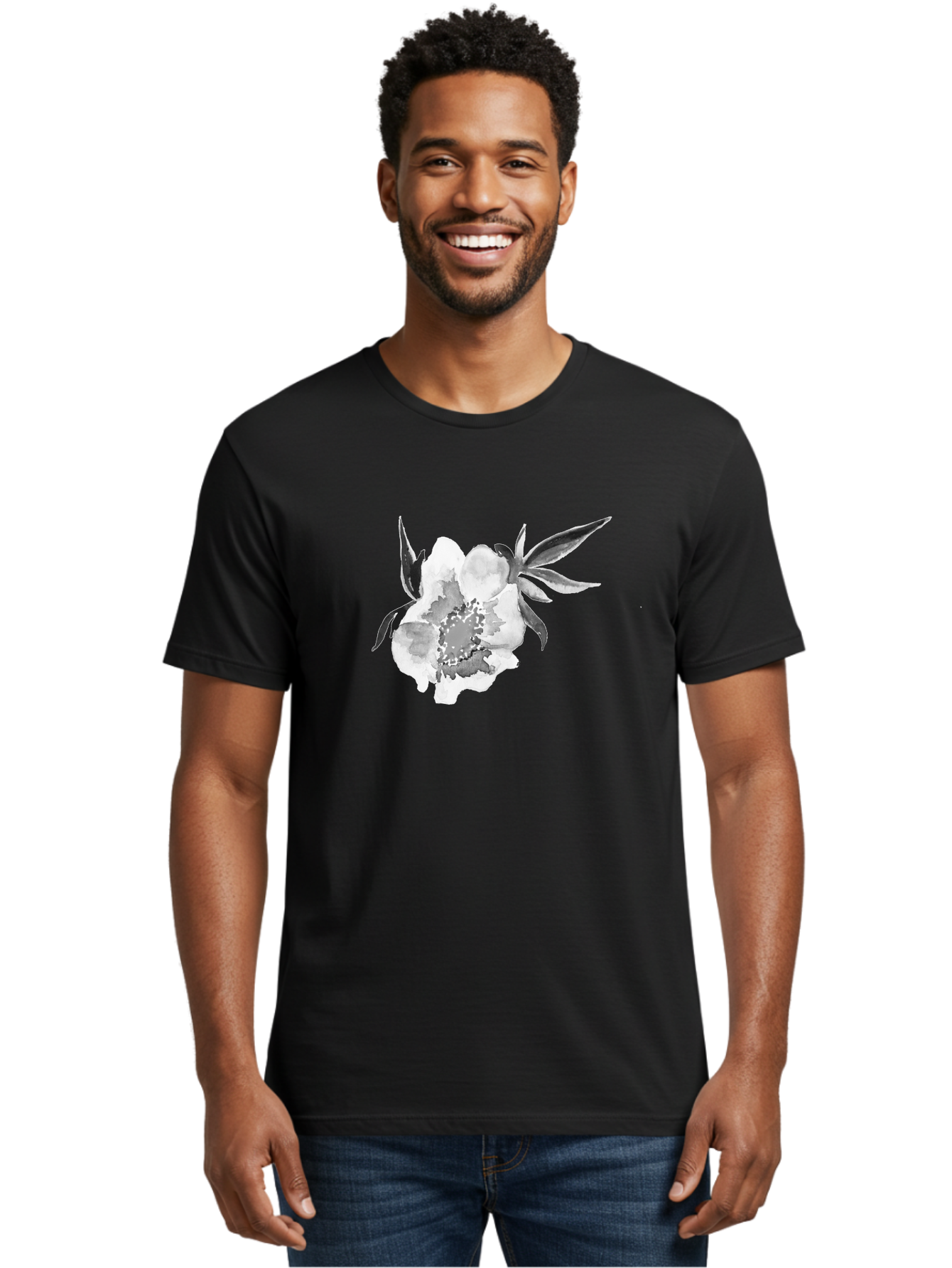 Peony-Flower Men'S Graphic Tee, 100% Cotton, Comfortable Casual Summer Wear, Machine Washable, Black And White Peony, Watercolor Painting, Flower Illustration, Artistic Design, Botanical Art, Grayscale Flowers, Delicate Petals, Floral Pattern Aac343 28
