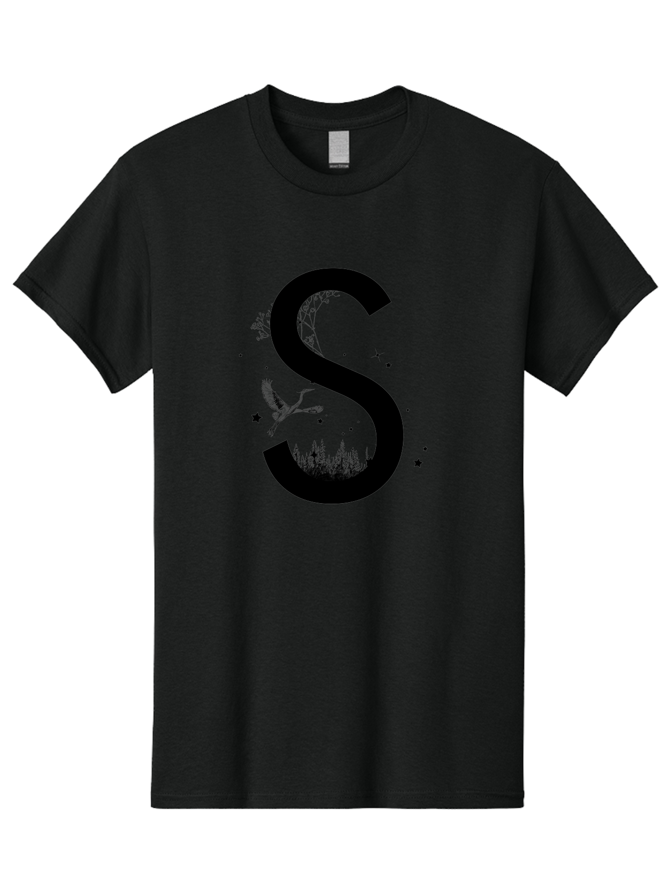 S Men'S Graphic Tee, 100% Cotton, Comfortable Casual Summer Wear, Machine Washable, Stylized Letter S, Witch On A Broomstick, Forest Landscape, Flying Bird, Mystical Stars, Whimsical Design, Fantasy Elements, Magical Atmosphere, Aac348 5