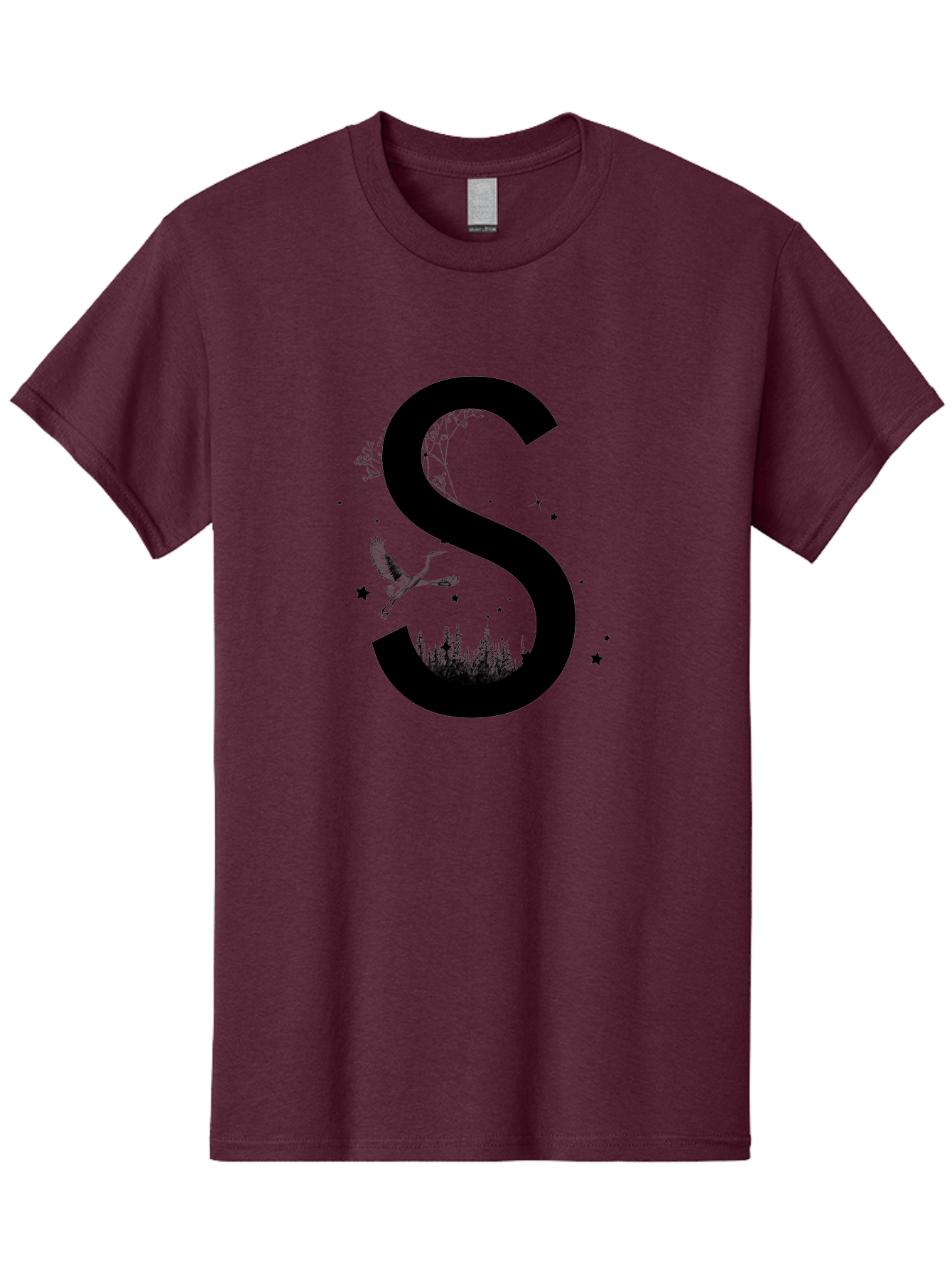 S Men'S Graphic Tee, 100% Cotton, Comfortable Casual Summer Wear, Machine Washable, Stylized Letter S, Witch On A Broomstick, Forest Landscape, Flying Bird, Mystical Stars, Whimsical Design, Fantasy Elements, Magical Atmosphere, Aac348 25