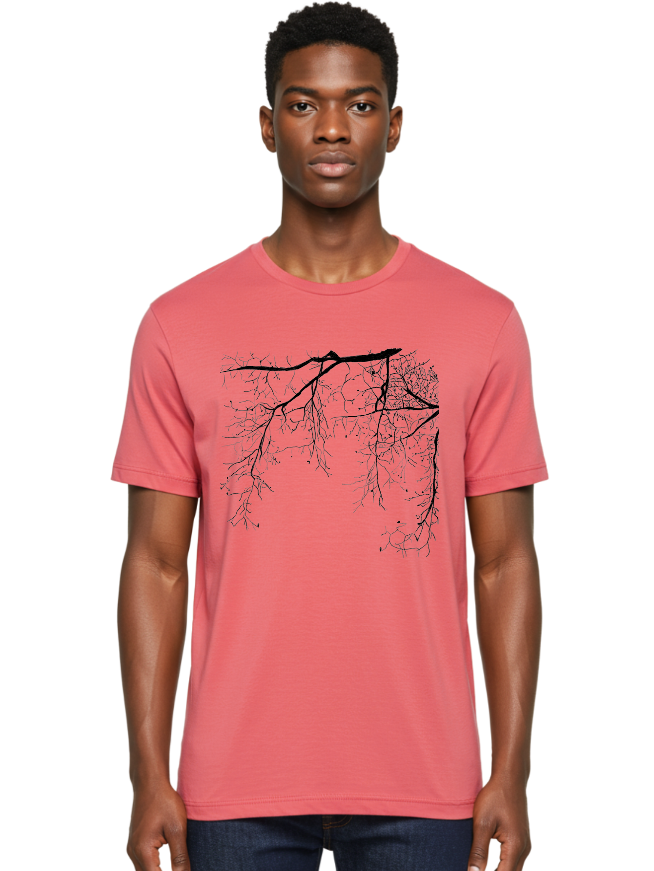 Tree-Branches Men'S Graphic Tee, 100% Cotton, Comfortable Casual Summer Wear, Machine Washable, Bare Tree Branches, Black Silhouettes, Intricate Patterns, Winter Scenery, Seasonal Change, Natural Beauty, Artistic Design Aac354 10