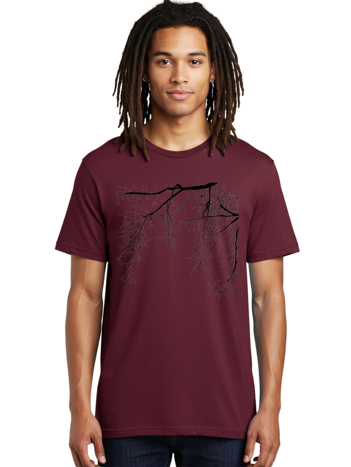 Tree-Branches Men'S Graphic Tee, 100% Cotton, Comfortable Casual Summer Wear, Machine Washable, Bare Tree Branches, Black Silhouettes, Intricate Patterns, Winter Scenery, Seasonal Change, Natural Beauty, Artistic Design Aac354 22