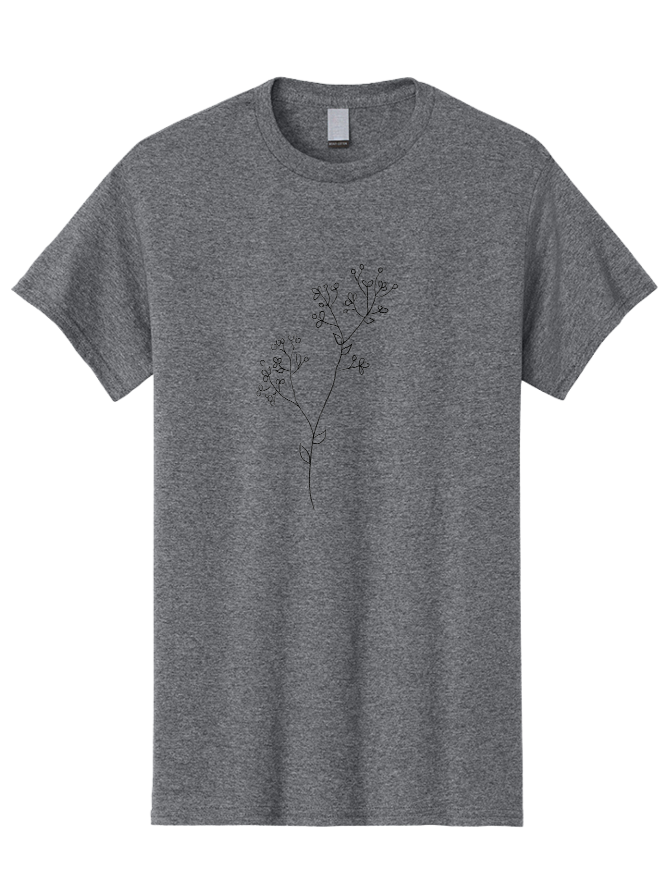 Twin-Flowering-Stem Men'S Graphic Tee, 100% Cotton, Comfortable Casual Summer Wear, Machine Washable, Simple Line Art, Minimalist Design, Floral Illustration, Delicate Flowers, Botanical Art, Elegant Stems, Leaves And Blooms, Aac357 21