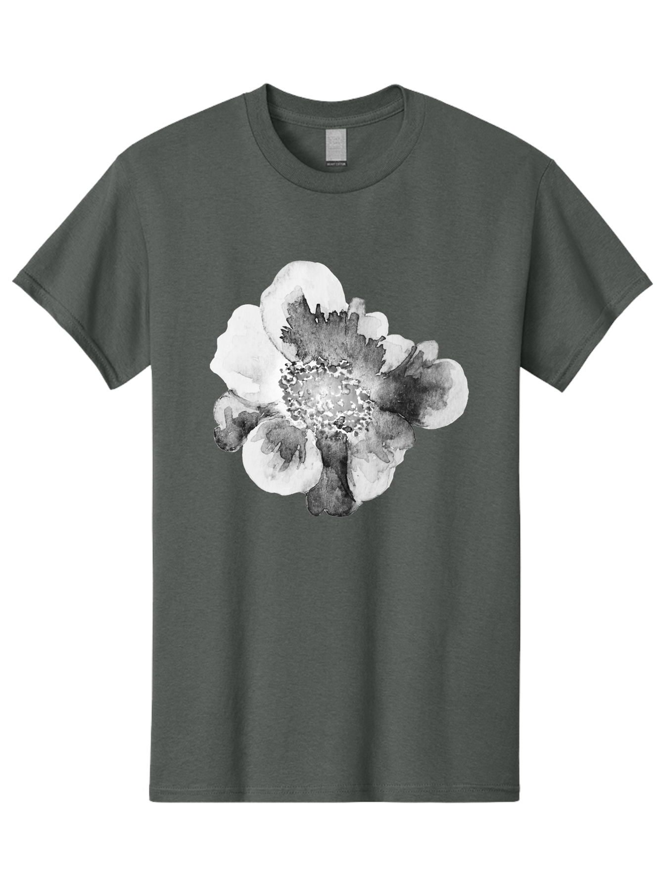 Watercolor-Flower Men'S Graphic Tee, 100% Cotton, Comfortable Casual Summer Wear, Machine Washable, Watercolor Flower, Black And White Petals, Delicate Artwork, Floral Design, Artistic Expression, Elegant Simplicity, Minimalist Style, Aac361 5