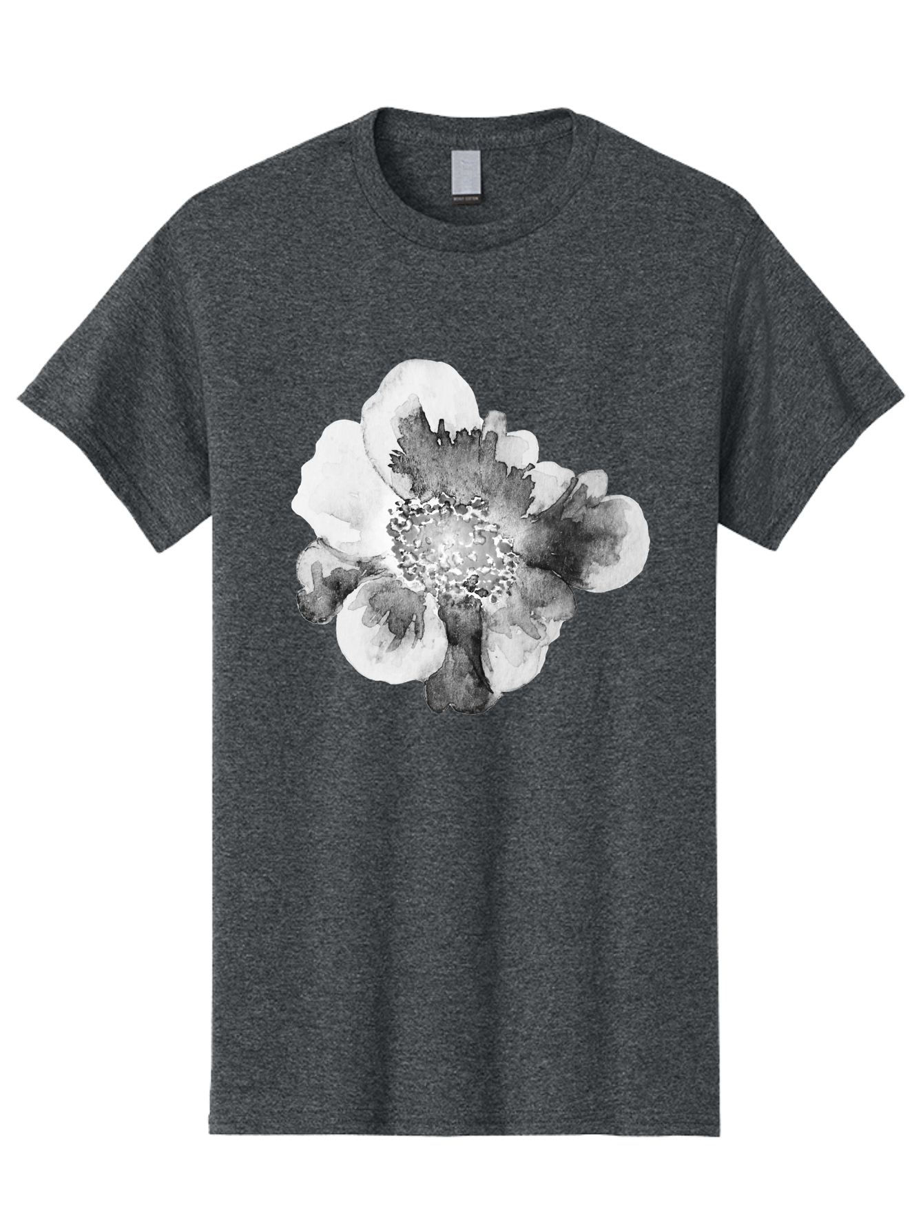 Watercolor-Flower Men'S Graphic Tee, 100% Cotton, Comfortable Casual Summer Wear, Machine Washable, Watercolor Flower, Black And White Petals, Delicate Artwork, Floral Design, Artistic Expression, Elegant Simplicity, Minimalist Style, Aac361 23