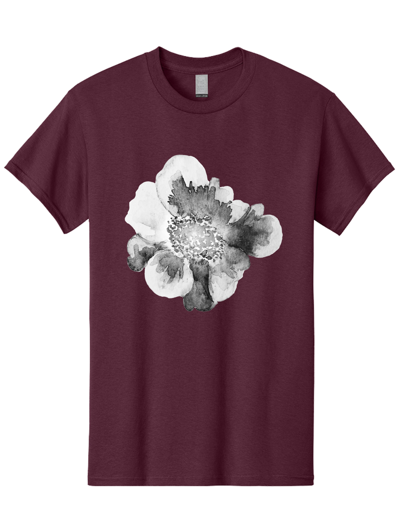 Watercolor-Flower Men'S Graphic Tee, 100% Cotton, Comfortable Casual Summer Wear, Machine Washable, Watercolor Flower, Black And White Petals, Delicate Artwork, Floral Design, Artistic Expression, Elegant Simplicity, Minimalist Style, Aac361 11