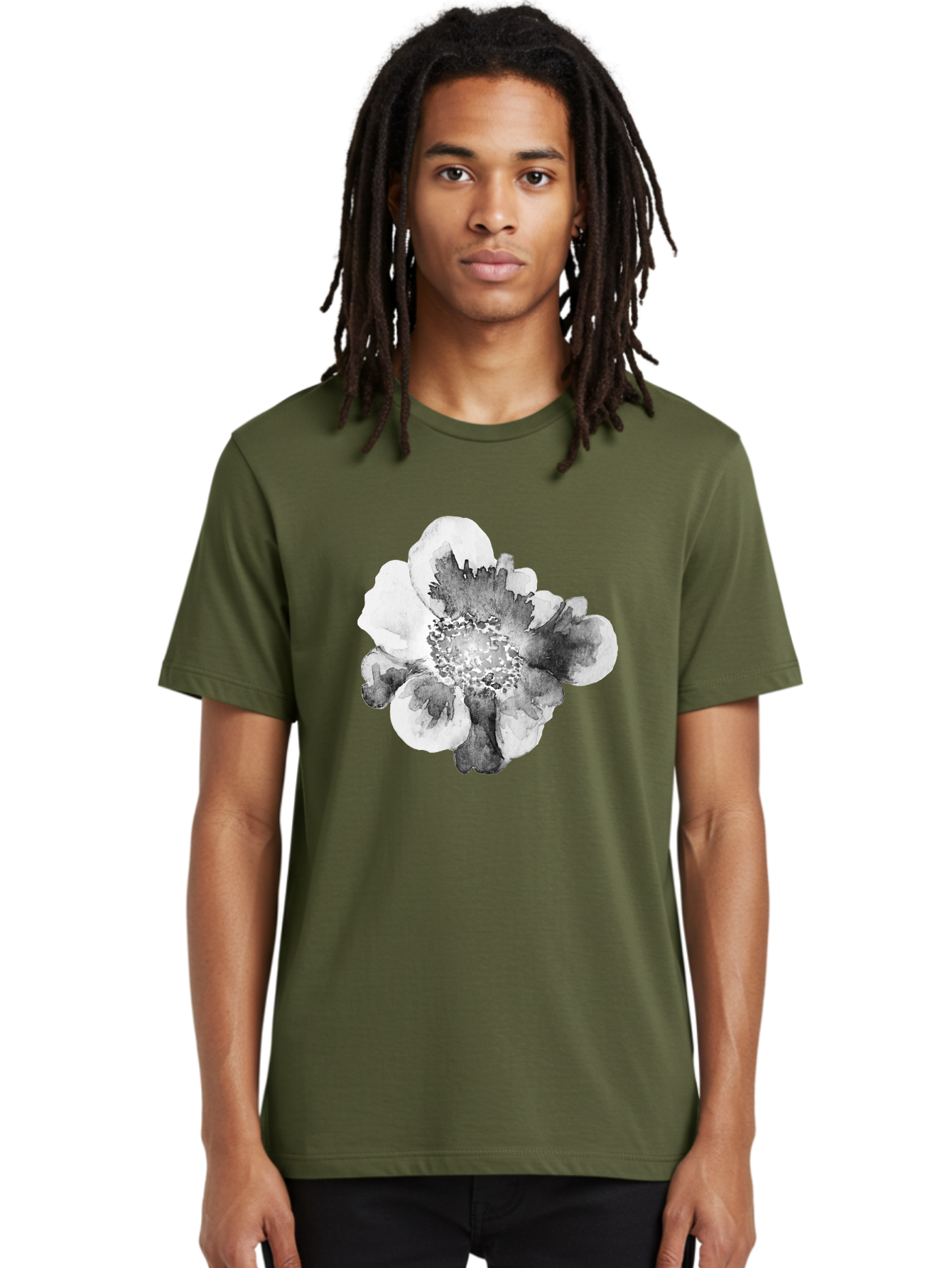 Watercolor-Flower Men'S Graphic Tee, 100% Cotton, Comfortable Casual Summer Wear, Machine Washable, Watercolor Flower, Black And White Petals, Delicate Artwork, Floral Design, Artistic Expression, Elegant Simplicity, Minimalist Style, Aac361 8