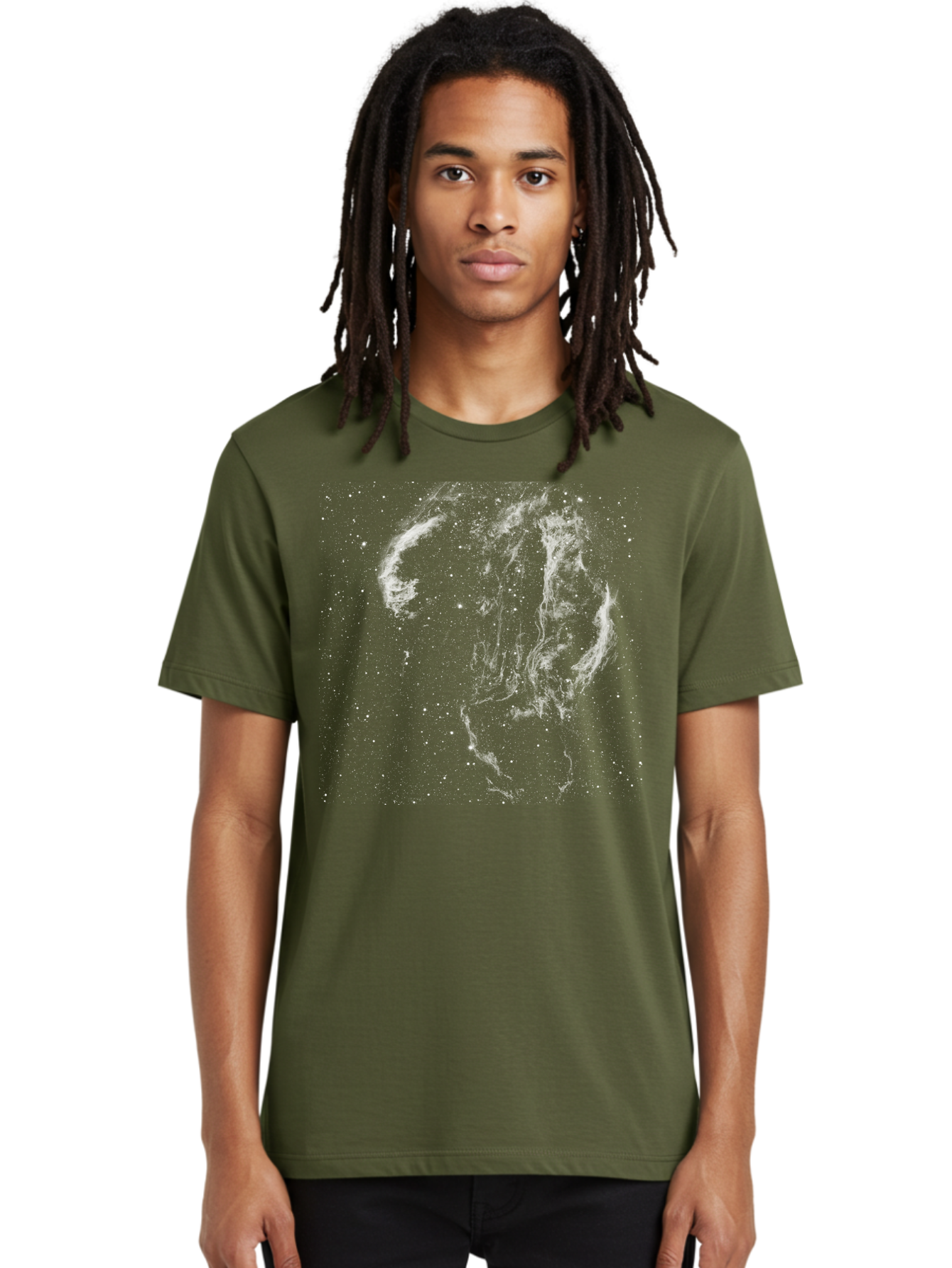 White-Smoke-On-Green Men'S Graphic Tee, 100% Cotton, Comfortable Casual Summer Wear, Machine Washable, Smoke Or Dust Cloud, Abstract Design, White Particles, Dynamic Movement, Textured Effect, Artistic Visualization, Creative Element Aac363 10